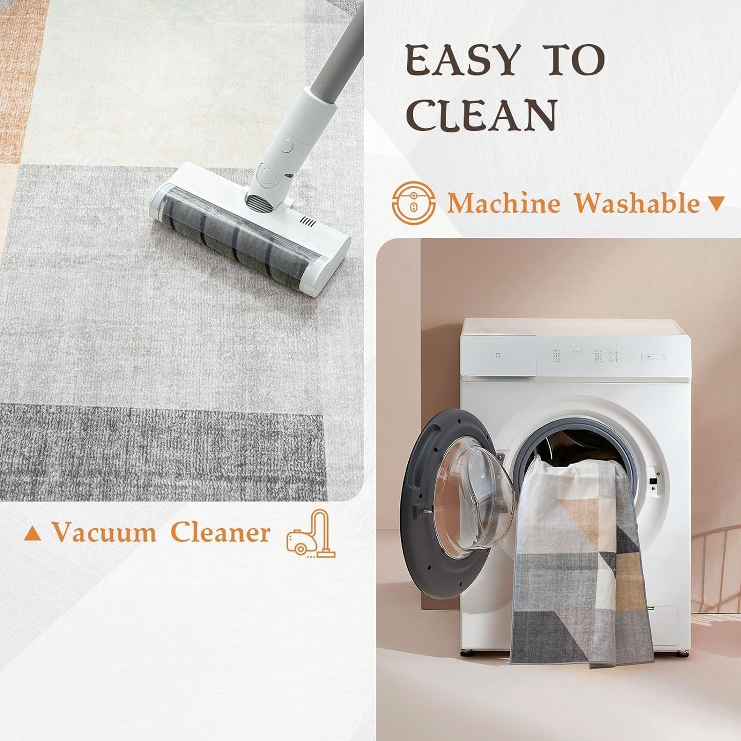 HOMFINE Washable Modern Area Rug - Geometric Style 4x6 Rugs for Living Room, Bedroom, Machine Washable Rug Soft Non Slip Non Shedding Area Rug - Grey Brown, 4'x6'