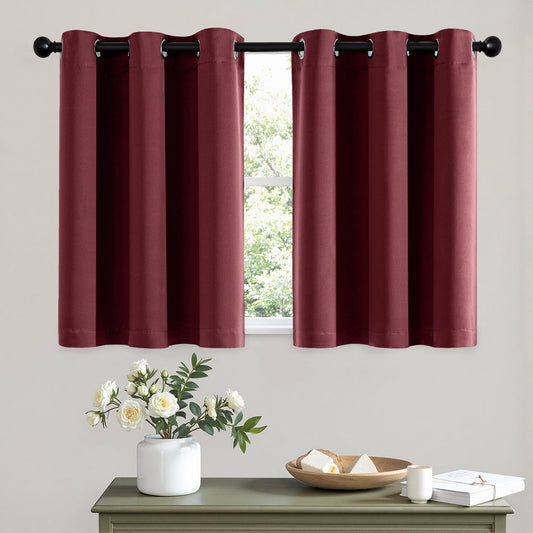 MIULEE Short Curtains for Windows - Christmas Burgundy Red Blackout Half Window Curtains Thermal Insulated Drapes for Kitchen Bedroom Bathroom Grommet Top Small Basement Tiers W40 x L36 Inch 2 Panels