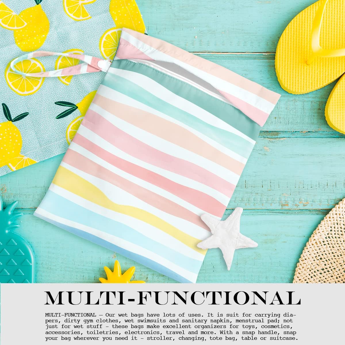 Wet Bag, Wet Dry Bag, Wet Bag for Swimsuit, Travel, Beach, Pool, Diapers, Dirty Yoga Gym Clothes, Makeup Bag, Waterproof Reusable Beach Bag Ocean Decor Starfish Sea Horse Anchor