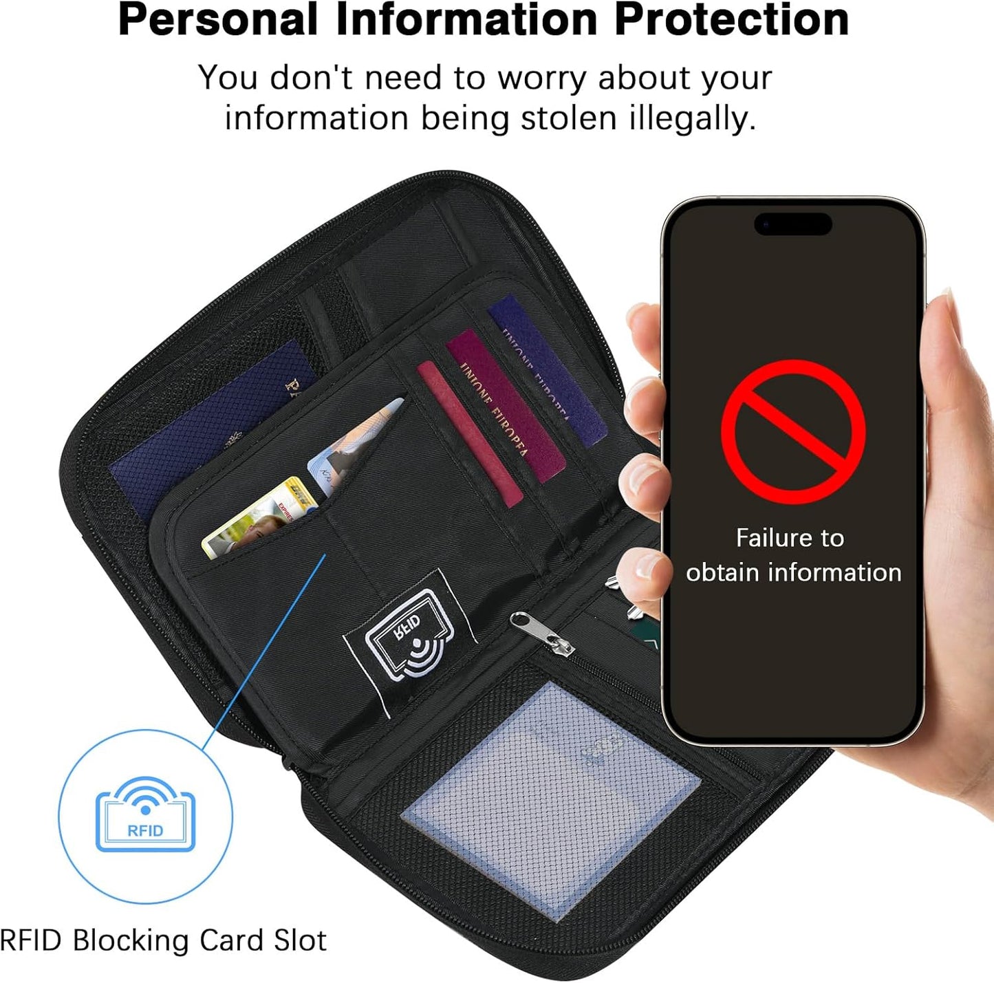 MoKo Family Passport Holder for 5, RFID Blocking Passport Wallet for Men Women, Travel Wallet Holder with Multiple Compartments, Travel Document Organzier for Cards, ID, Tickets, Keys, Gray