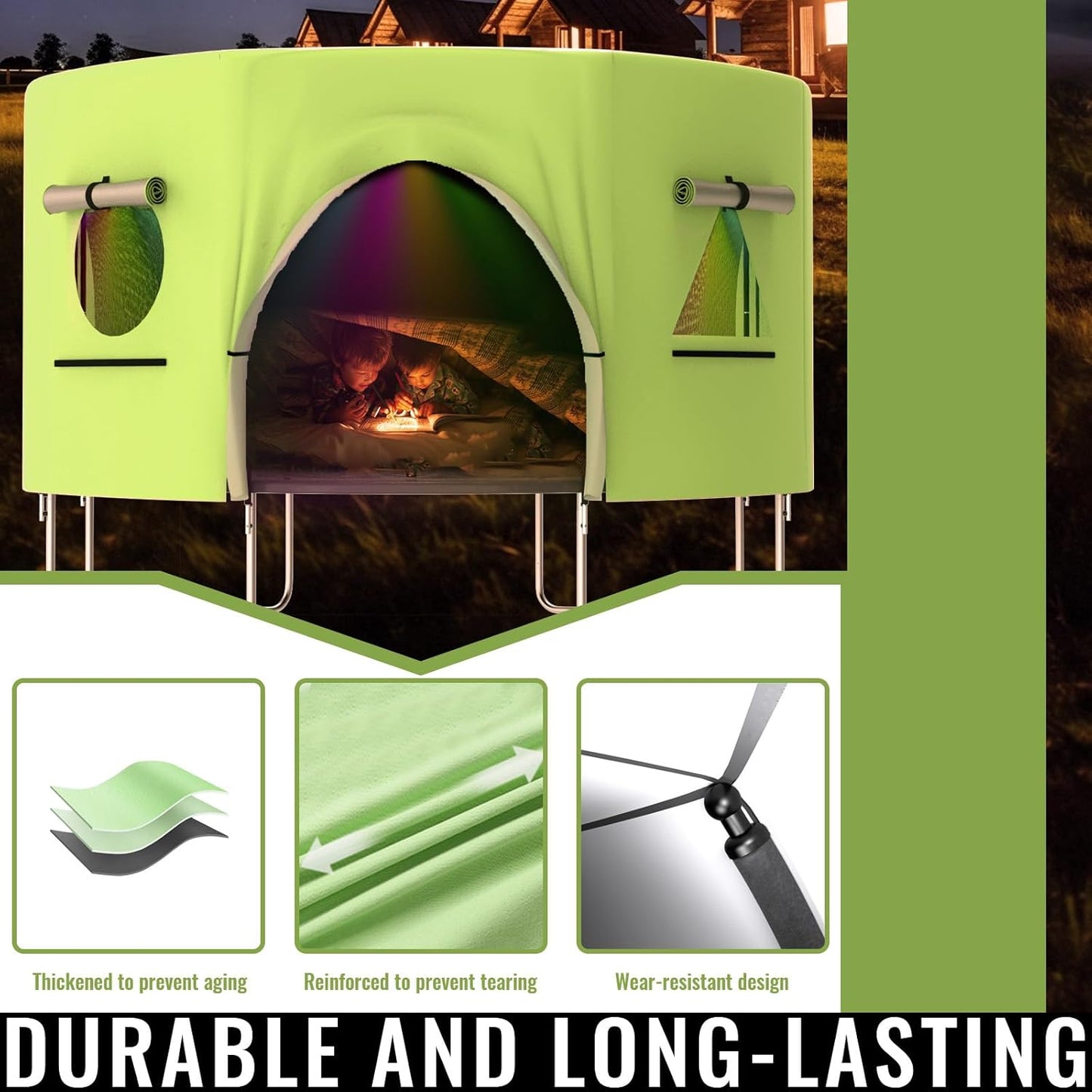 Gardenature 10FT/12FT/14FT Trampoline Tent(Tent Only), Fit Round Trampolines, Shade Cover with LED Light, Outdoor Trampolien Accessories, Anti-Tear, Beige