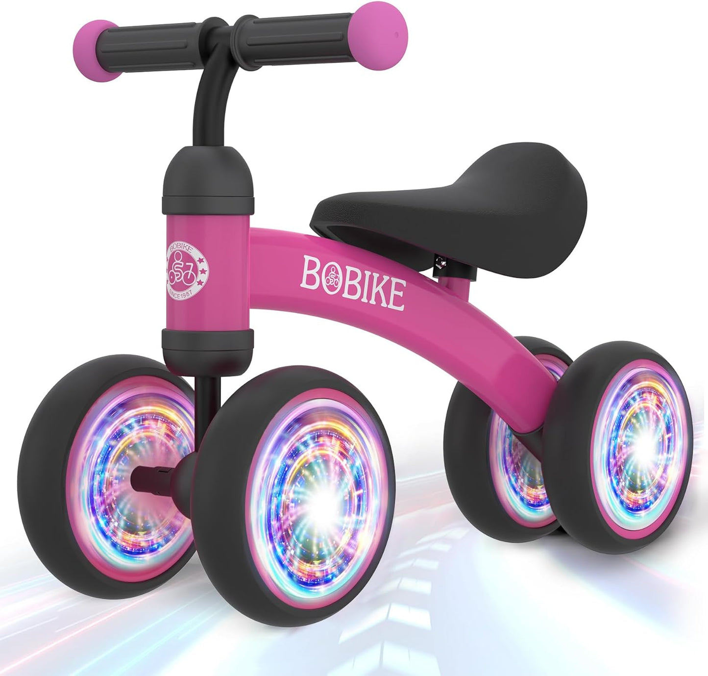 Baby Balance Bike Toys for 12-36 Months Kids Toy Boy and Girls Gifts Toddler Best First Birthday Gift Children Walker No Pedal Infant 4 Wheels Bicycle (Colorful, Rose Red-Light)