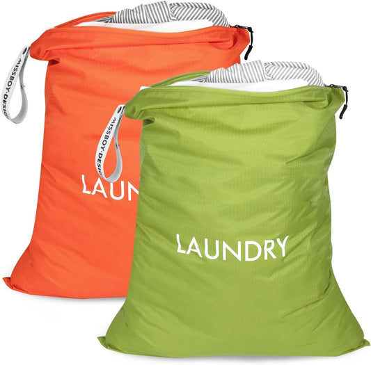 MissBoy 2 Pack Laundry Bags, Nylon Washable Wet Dry Bag, Travel Laundry Bags for Dirty Clothes, Swimming Bathing Suit Workout Wet Clothes Bag