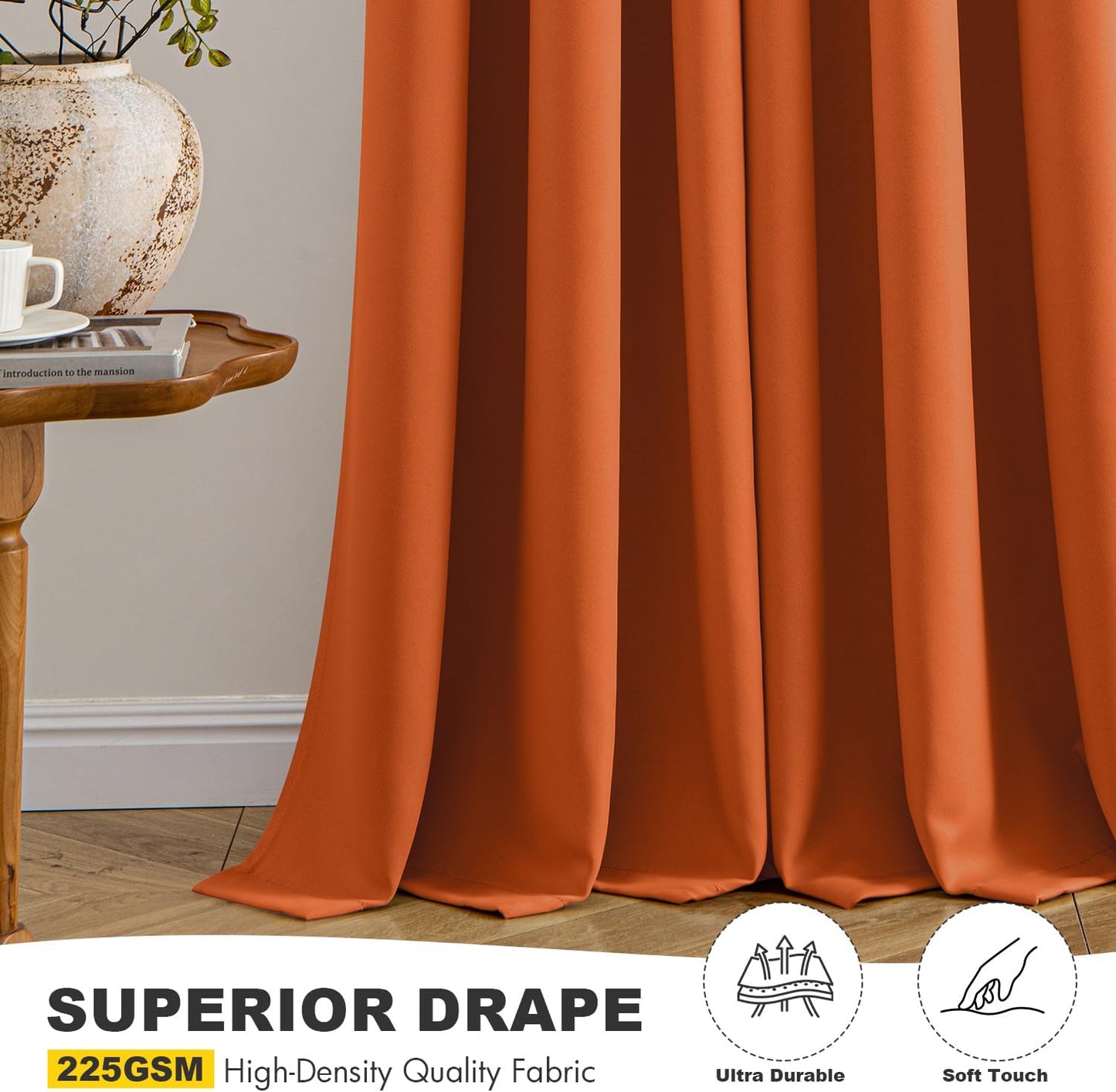 MIULEE Orange Blackout Curtains for Bedroom 72 Inches Long 2 Panels, Thermal Insulated Room Darkening Fall Drapes Grommet Noise Reduction Light Blocking Window Treatments Fall Decor W40 x L72 Inch