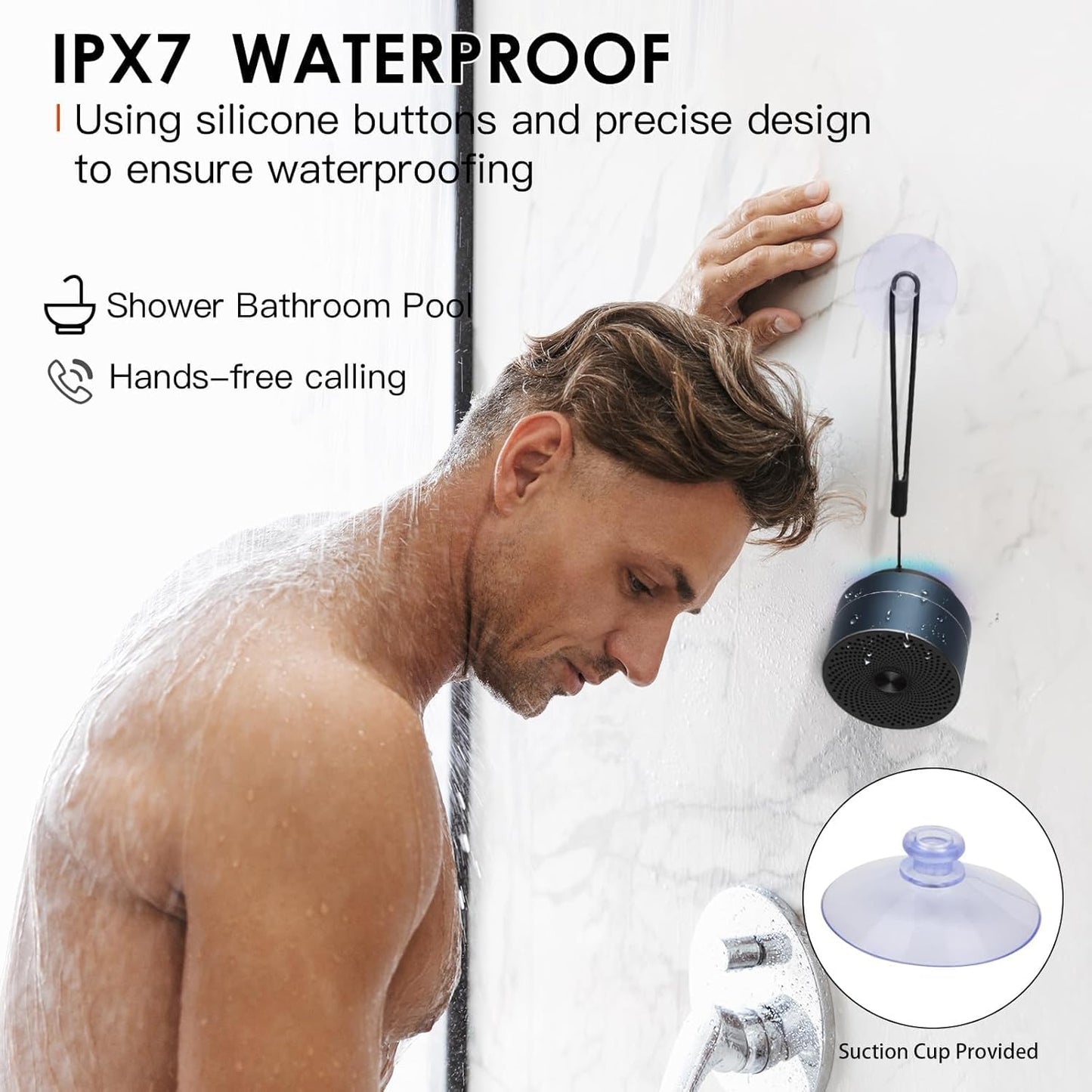 XLEADER Small Bluetooth Speaker, IPX6 Waterproof Shower Speaker, Crystal Sound&Rich Bass, 12H Playtime, with Silicone Lanyard and Suction Cup, Perfect for Laptop, Computer, Car, Bathroom, Ideal Gifts