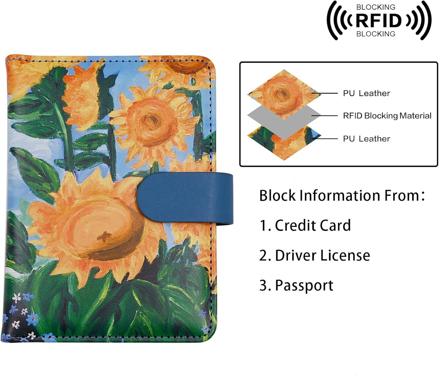 Melsbrinna Rfid Passport Holder for Travel women/Men, Cute Passport Wallet Rfid Blocking Card Slots, Rfid Passport Cover/CaseTravel Wallet, Passport Book Holder (1, Blue2)