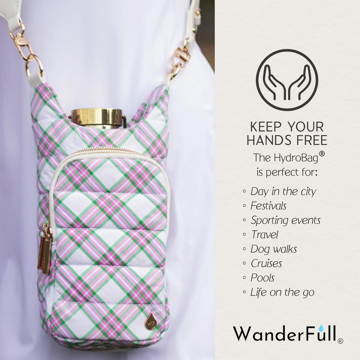 WanderFull® Original HydroBag® Collection, Water Bottle Holder w/Strap & Phone Pocket, Hands-Free Crossbody Water Bottle Bag