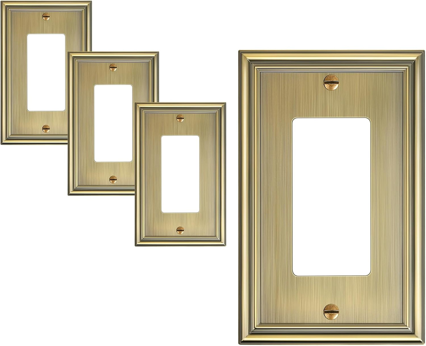 4-Pack Decorator Cover Plate, Antique Brass Decorative Switch Plates and Outlet Covers, Durable Zinc Alloy Wall Plates for Electrical Outlets, Receptacle, GFCI Outlet, Dimmer Switch