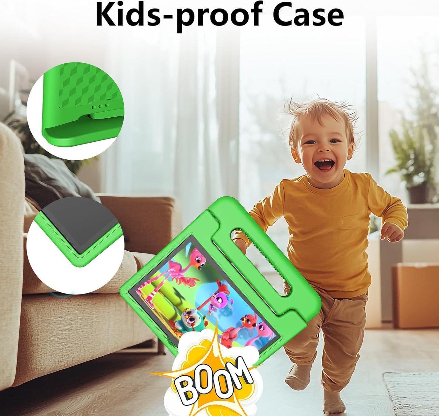 JREN Tablet for Kids｜10 Inch Kids Tablet Android 14｜Octa-core｜64GB｜WiFi ｜Bluetooth｜Parental Control｜Children Content｜Children Toddler Green