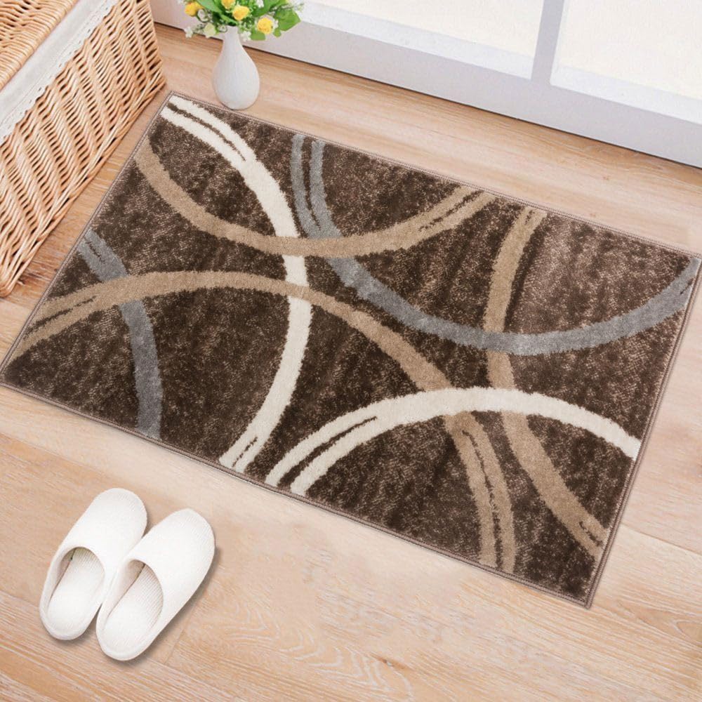 Rugshop Modern Wavy Circles Design Area Rug 2' x 3' Brown