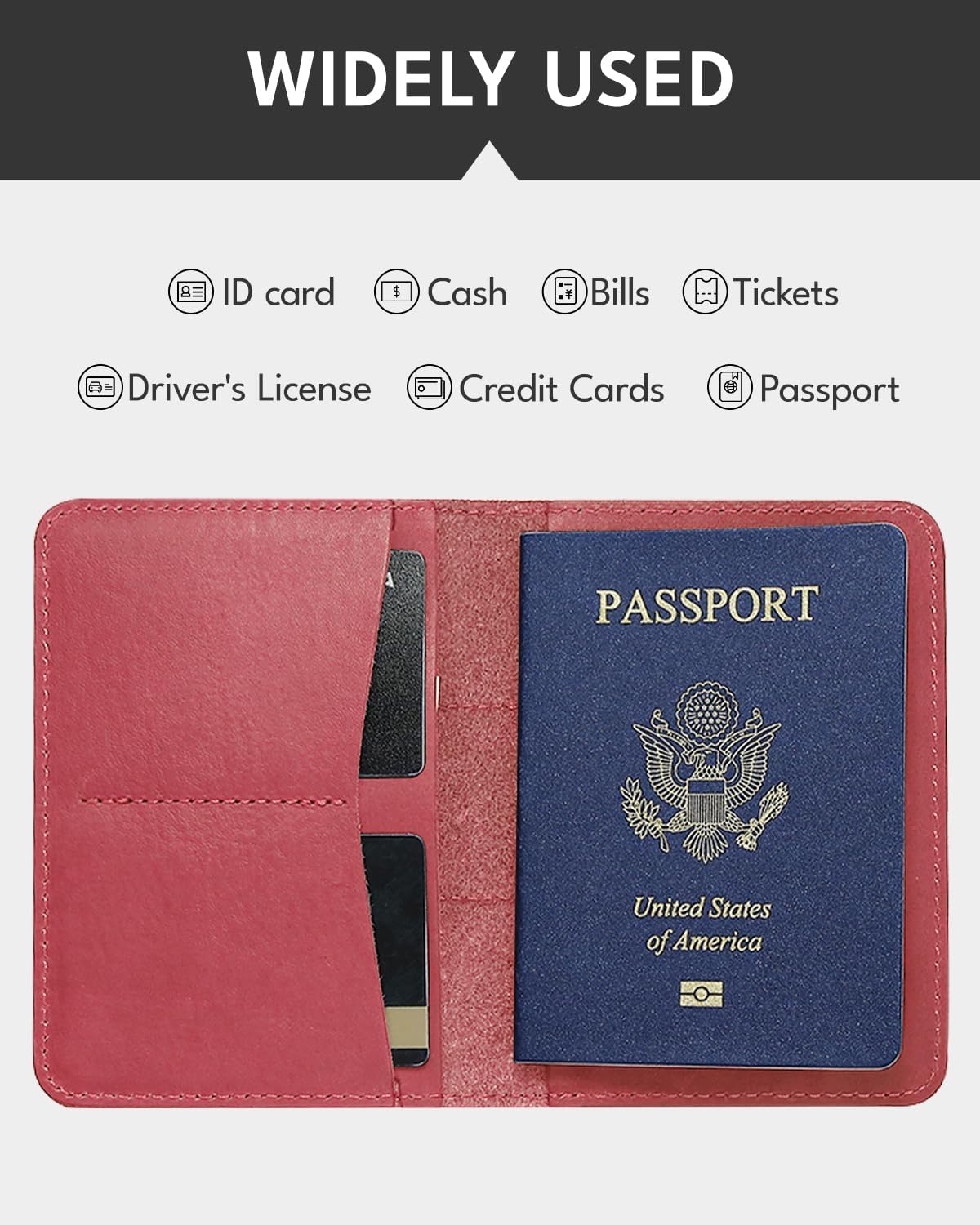 ALLIVE Passport Holder for Travel Women Men,Genuine Leather Passport Cover Wallet,Travel Must Haves Airport Essentials Travel Gifts Pink