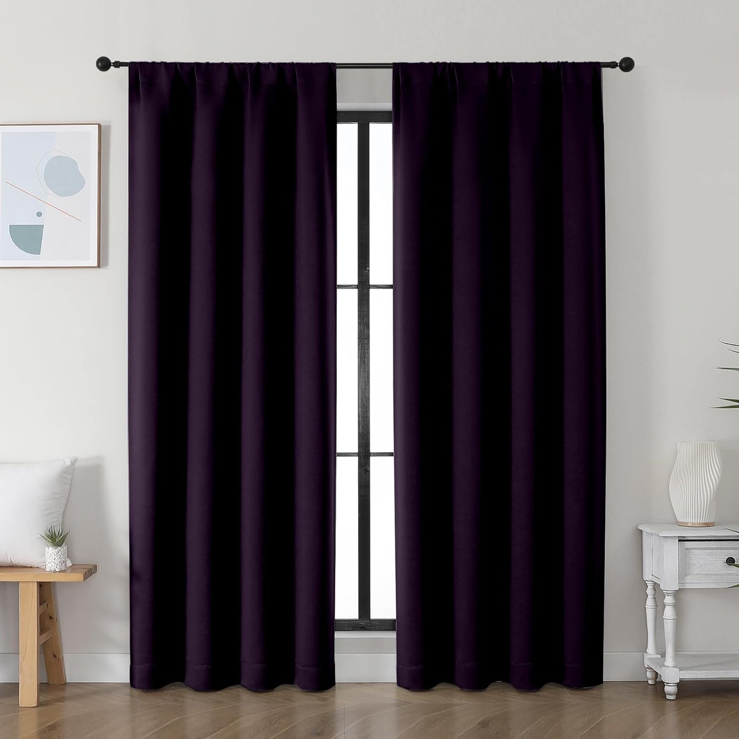 Simplebrand Ava BlackBerry Blackout Curtains for Bedroom 72 Inch Length 2 Panels Set, Privacy Thermal Insulated Rod Pocket Door Window Curtains for Patio French Door Front Door, W40 x L72 Inch