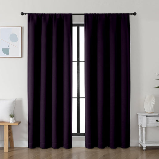 Simplebrand Ava BlackBerry Blackout Curtains for Bedroom 72 Inch Length 2 Panels Set, Privacy Thermal Insulated Rod Pocket Door Window Curtains for Patio French Door Front Door, W40 x L72 Inch