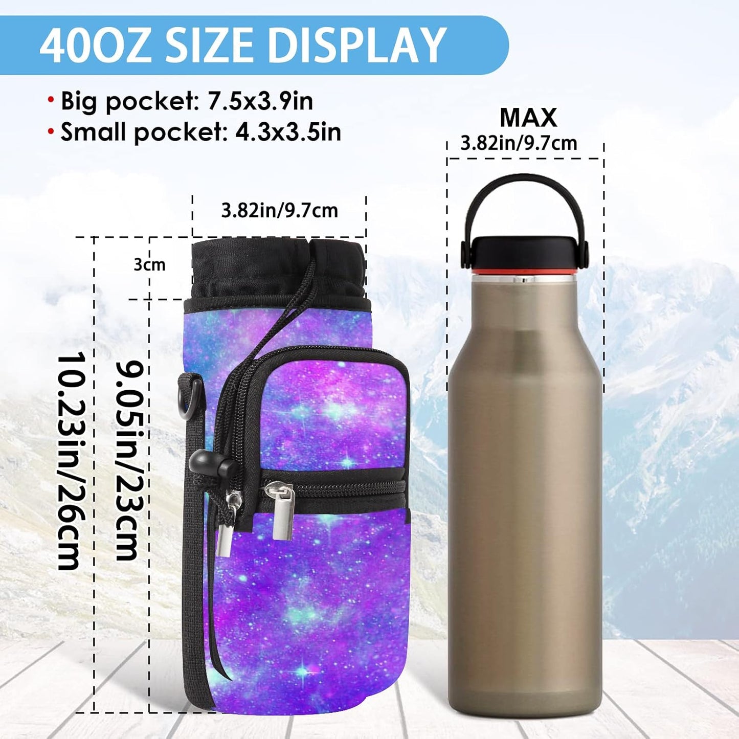 25/32/40/64oz Water Bottle Bag Holder Carrier-Insulated Crossbody Sling Case Sleeve with Strap & Pockets for Men Women Gym Cycling Travel Walking Hiking Camping