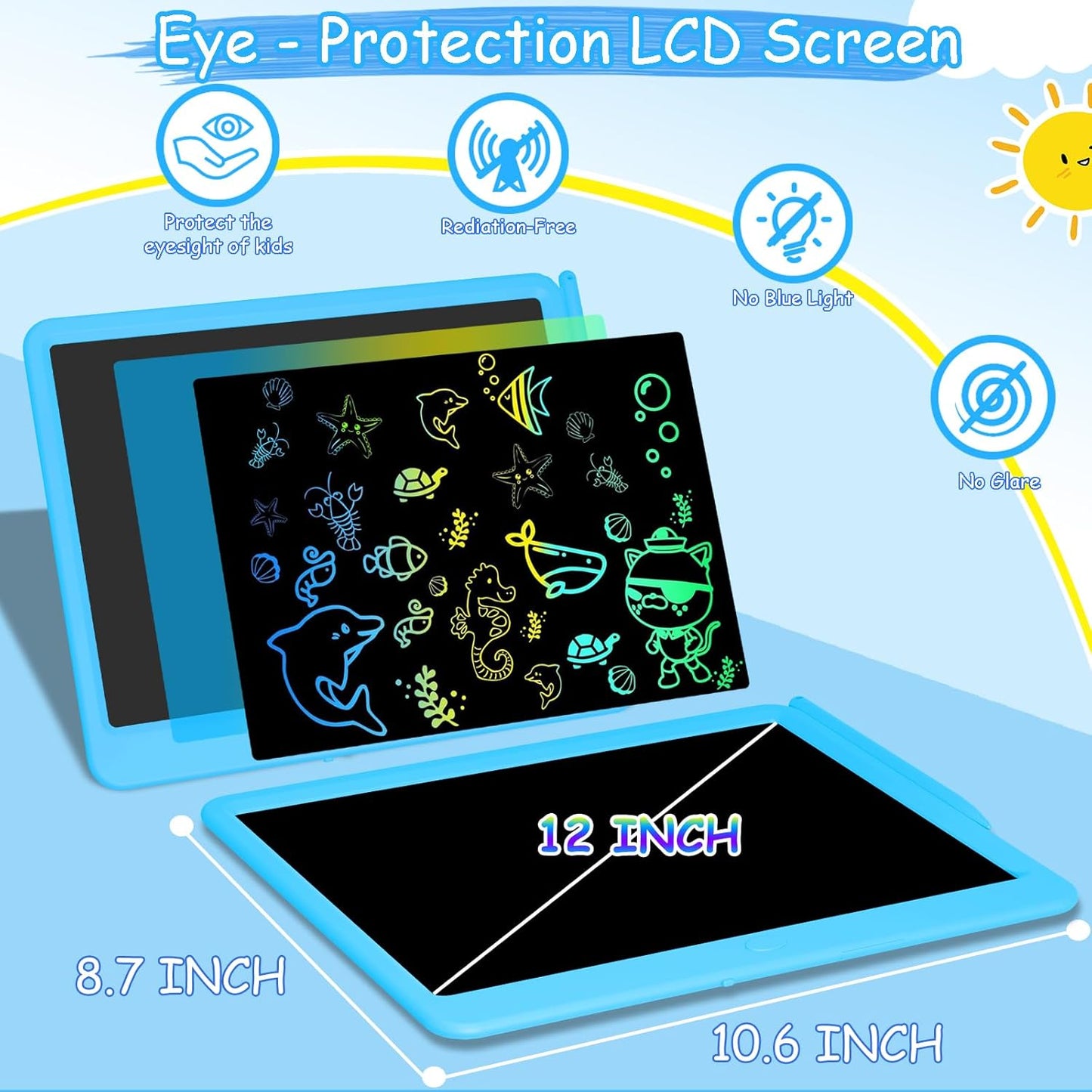 Decute Kids Toys LCD Writing Tablet with Stylus, 10 Inch Erasable Toddlers Doodle Board, Reusable Drawing Pad for Kids, Educational Christmas Birthday Gift for 3 4 5 6 7 8 Girls Boys Toddler Blue