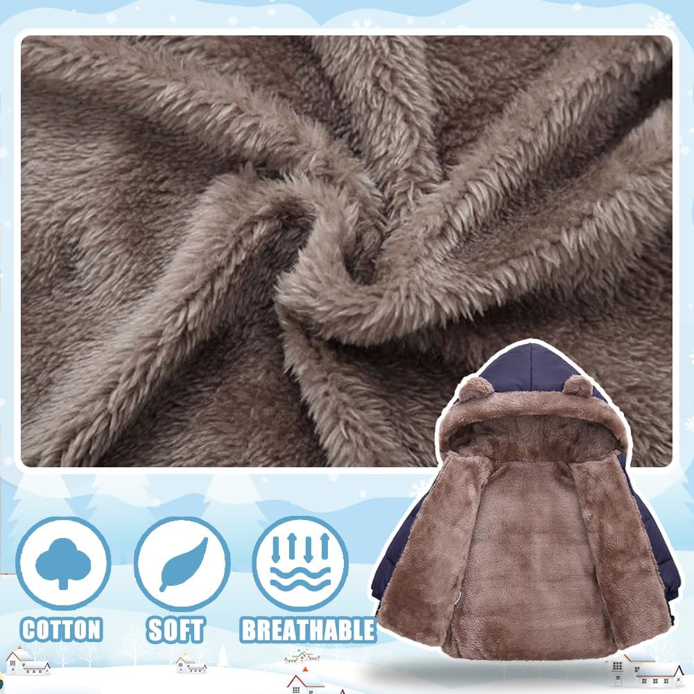 Infant Baby Winter Coat Bear Hooded Jacket Warm Fleece Snowsuit Windproof Outerwear for Toddler Boy Girl 9M-4T