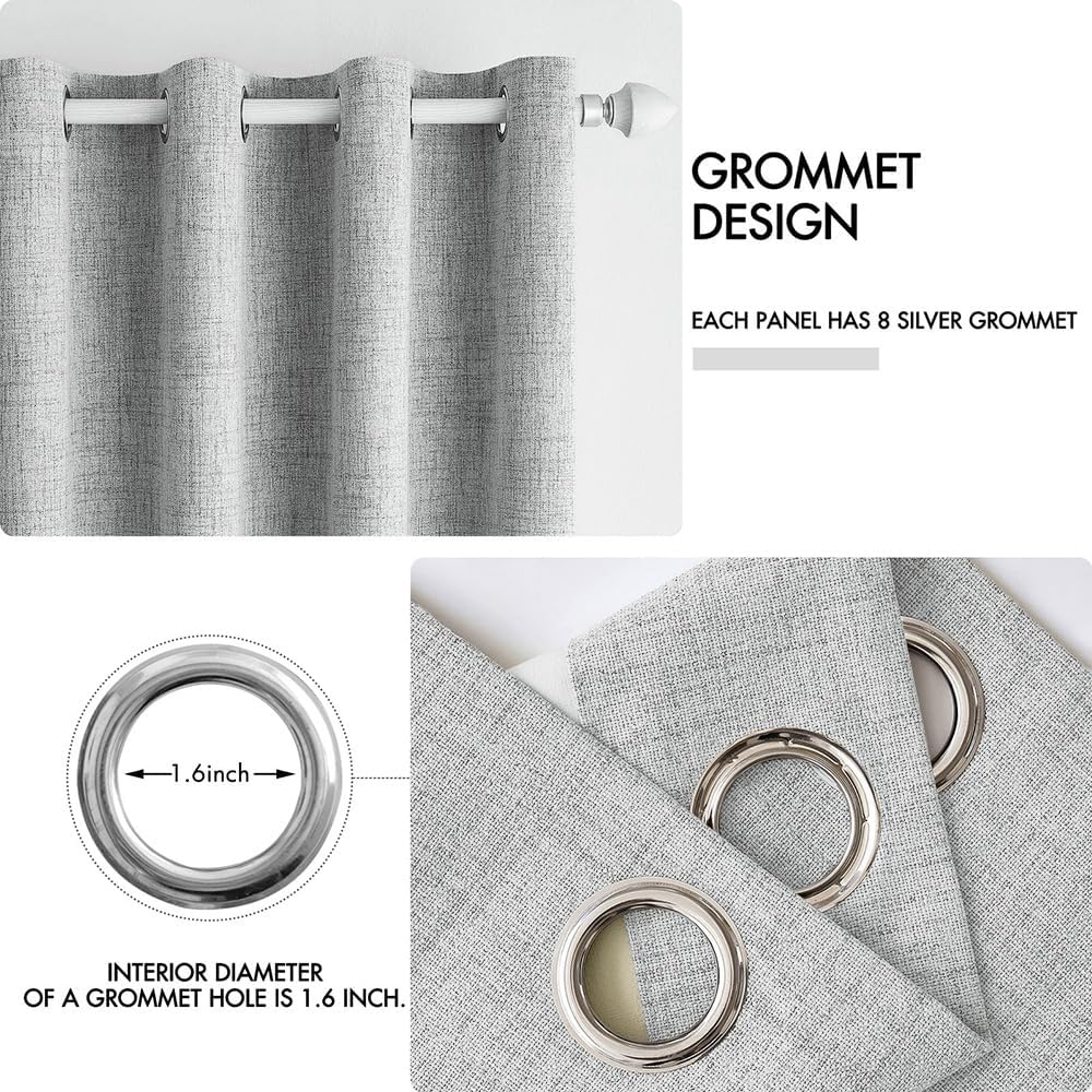 MIULEE Linen Curtains for Bedroom 100% Blackout Thermal Insulated Glacier Gray Grommet Room Darkening Curtains & Drapes for Living Room Nursery 52 x 45 Inch (2 Panels)