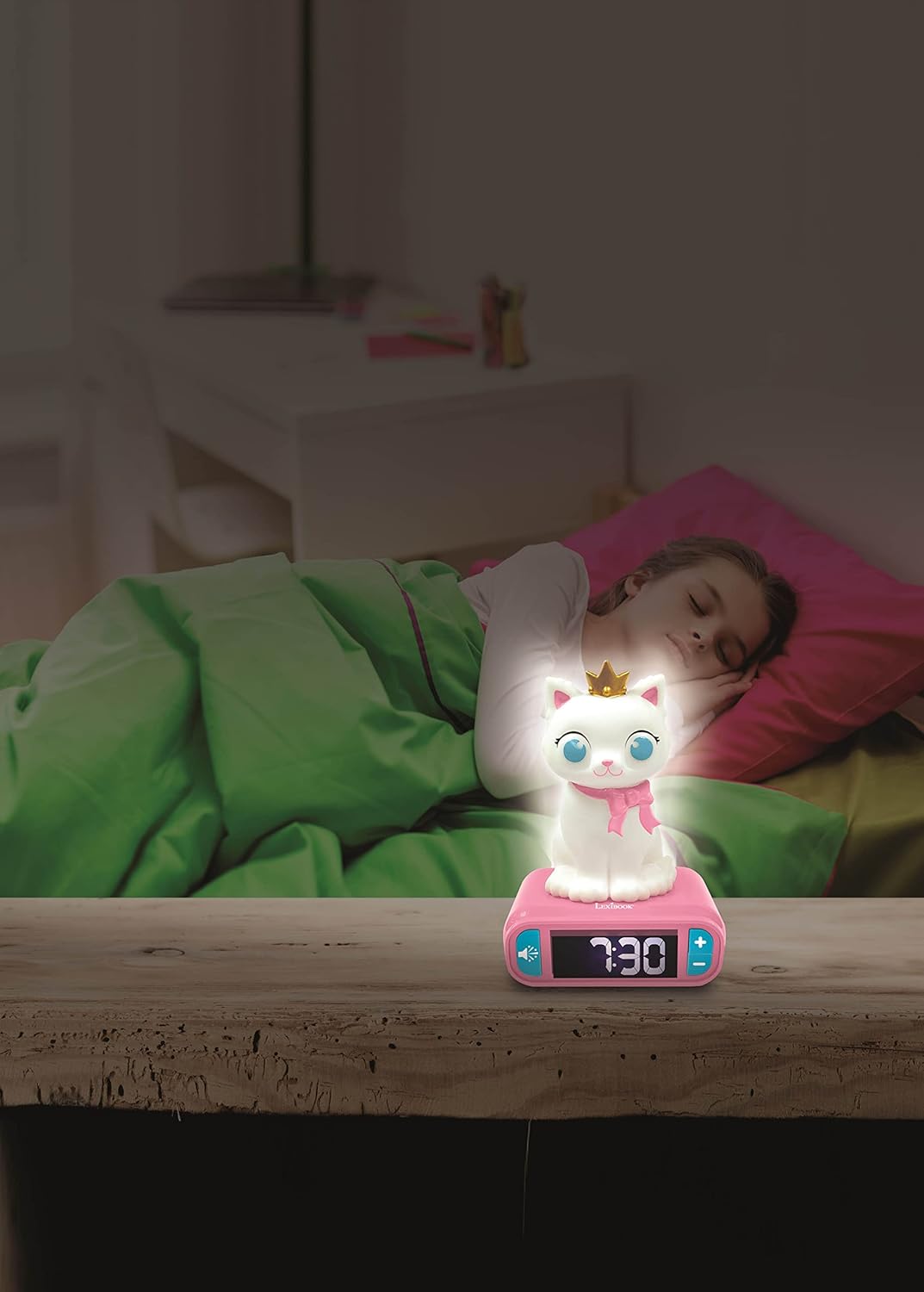 LEXiBOOK - Kitten Digital Alarm Clock for Kids with Night Light Snooze, Childrens Clock, Luminous Cat, White and Pink Colours - RL800KT