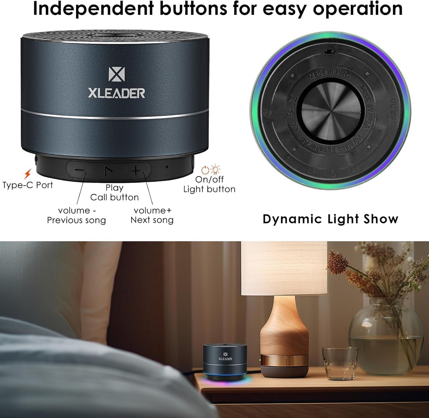 XLEADER Small Bluetooth Speaker, IPX6 Waterproof Shower Speaker, Crystal Sound&Rich Bass, 12H Playtime, with Silicone Lanyard and Suction Cup, Perfect for Laptop, Computer, Car, Bathroom, Ideal Gifts
