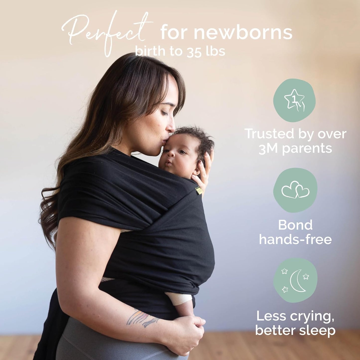 Boba Baby Wrap Carrier – Original Baby Sling Carrier for Newborns (7–35 lbs), Soft, Secure, Hands-Free & Ergonomic, Ideal for Comfortable Bonding, New Parents (Black)