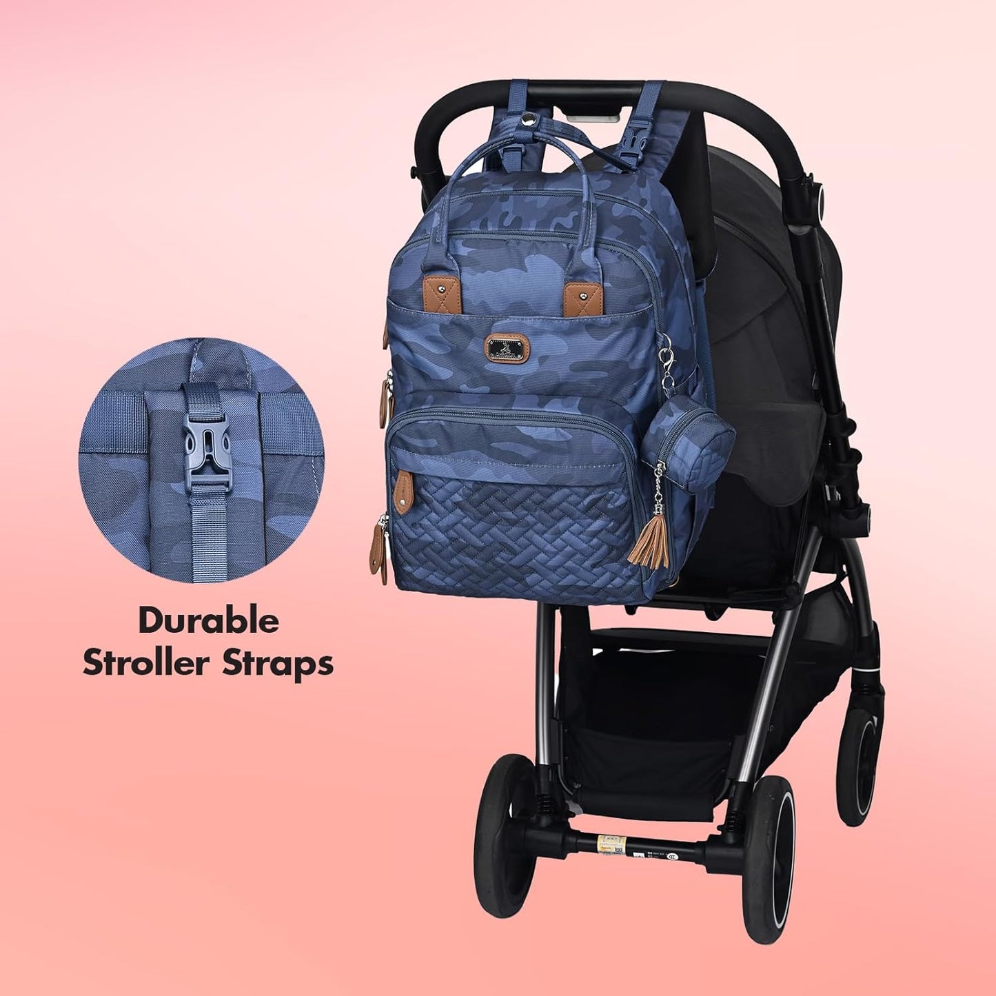 Dikaslon Diaper Bag Backpack with Changing Pad, Pacifier Case and Stroller Straps, Large Unisex Baby Bags for Boys Girls, Camo