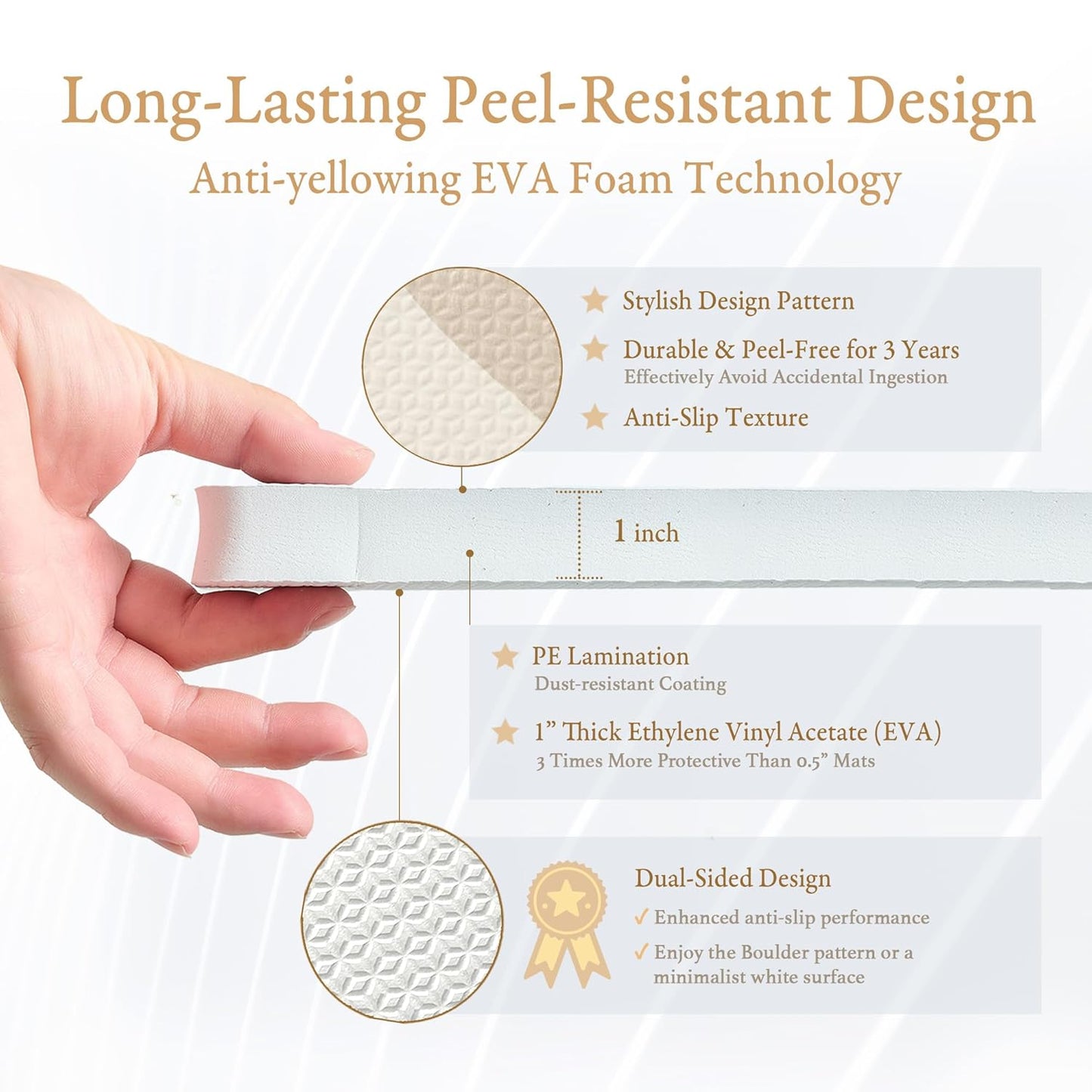 Super 1 Inch Thick Premium Quality Exercise & Baby Foam Play Mats - Expandable & Large Non-Toxic Odorless Floor Mat - 6 Tiles Spacious 6x4ft - Peel-Resistant - Desert Sand