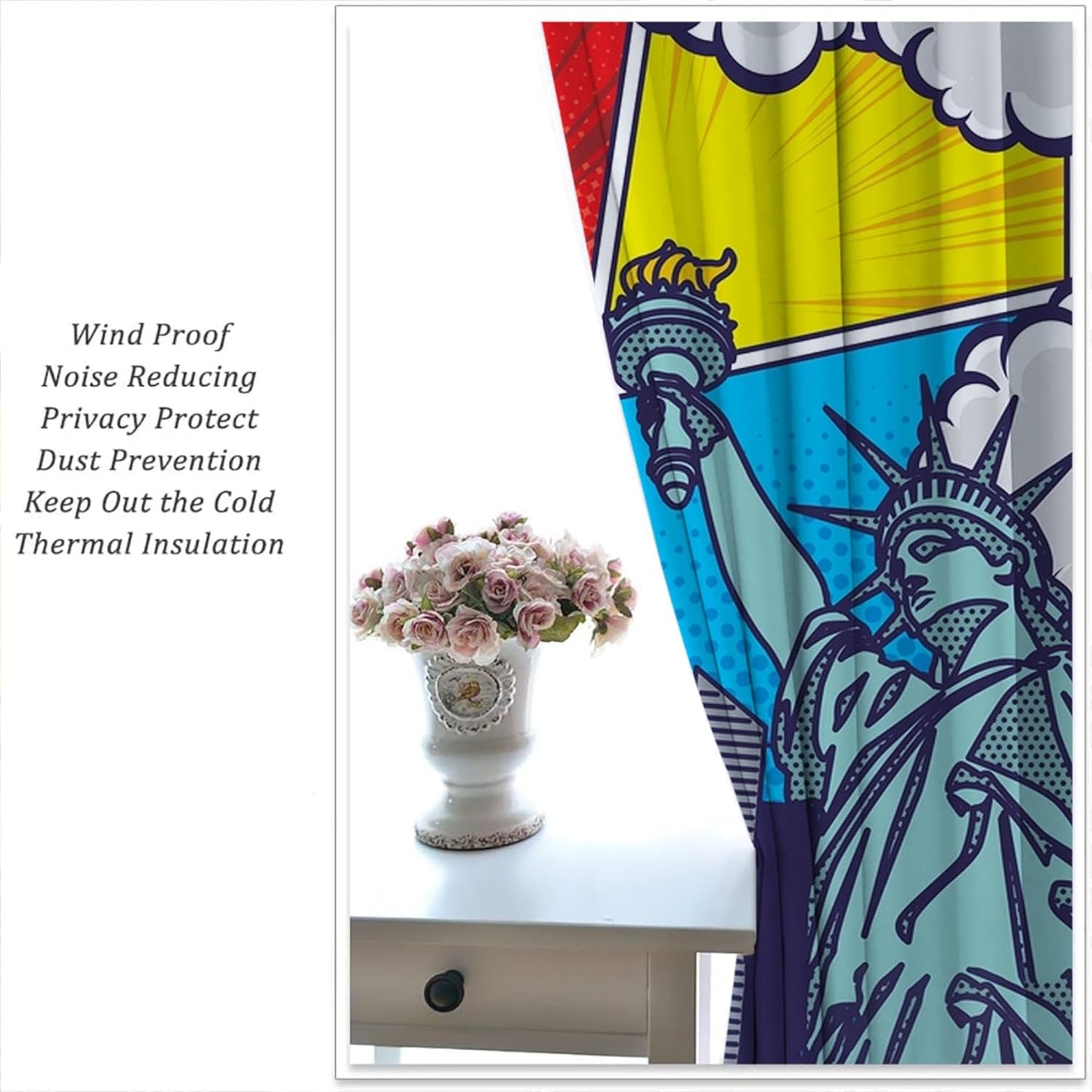 City Rod Pocket Blackout Curtains for Boy Girl Bedroom, Pop Art Style New York Cityscape Thermal Insulated Home Window Drapes for Living Room Darkening, 84x72 inch