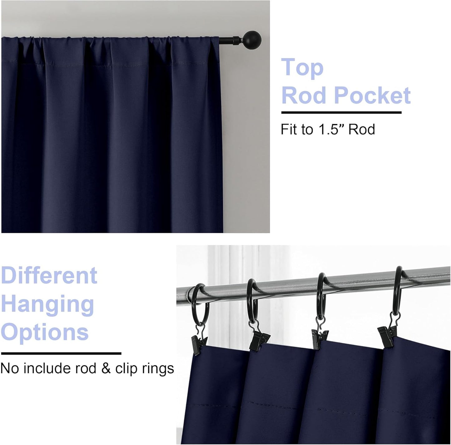 Simplebrand Ava Navy Blue Blackout Curtains for Bedroom 84 Inch Length 2 Panels Set, Solid Thermal Insulated Privacy Living Room Window Treatment Curtains Blackout Drapes, W50 x L84 Inch, Navy Blue