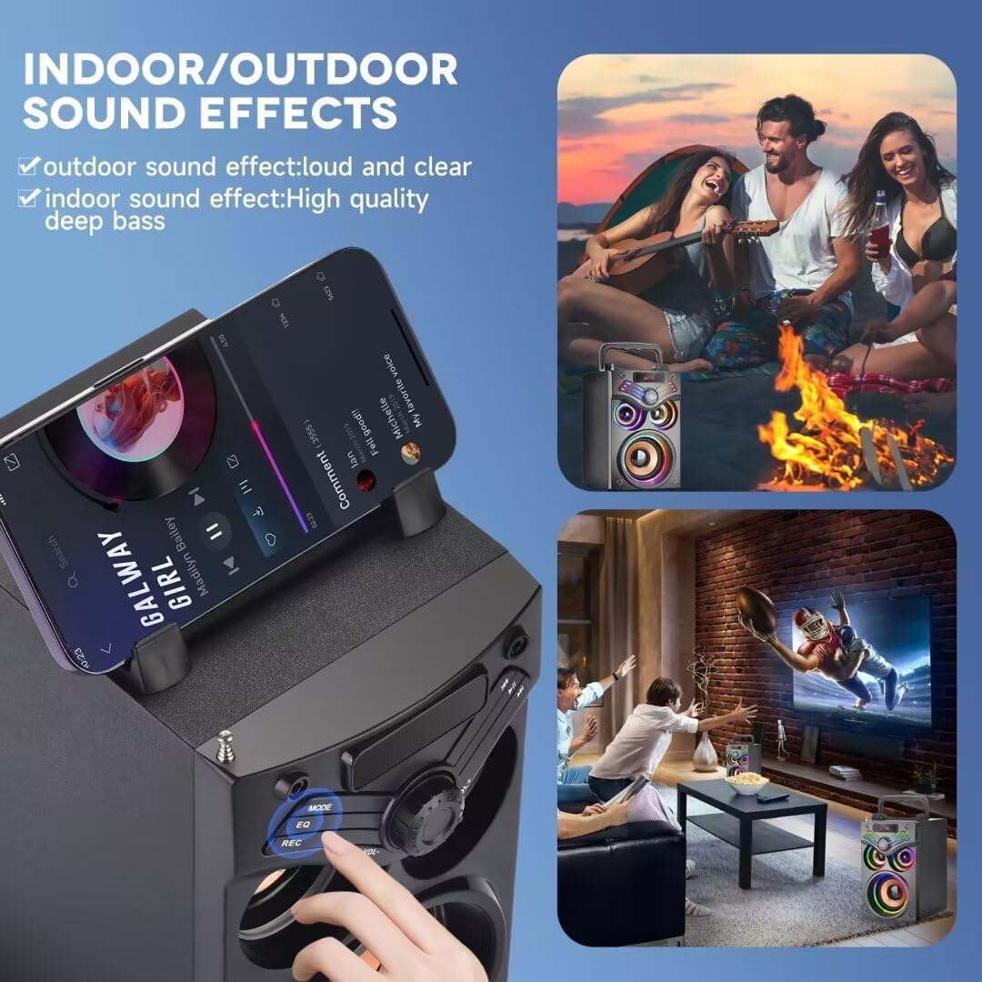 Karaoke Machine,Portable Bluetooth Karaoke Speaker with 2 Wireless Microphone for Adults Kids,with 20W(Peak) Speaker,Handle &RGB Lights,Supports TF Card/USB/Aux in/TWS,for Home,Party