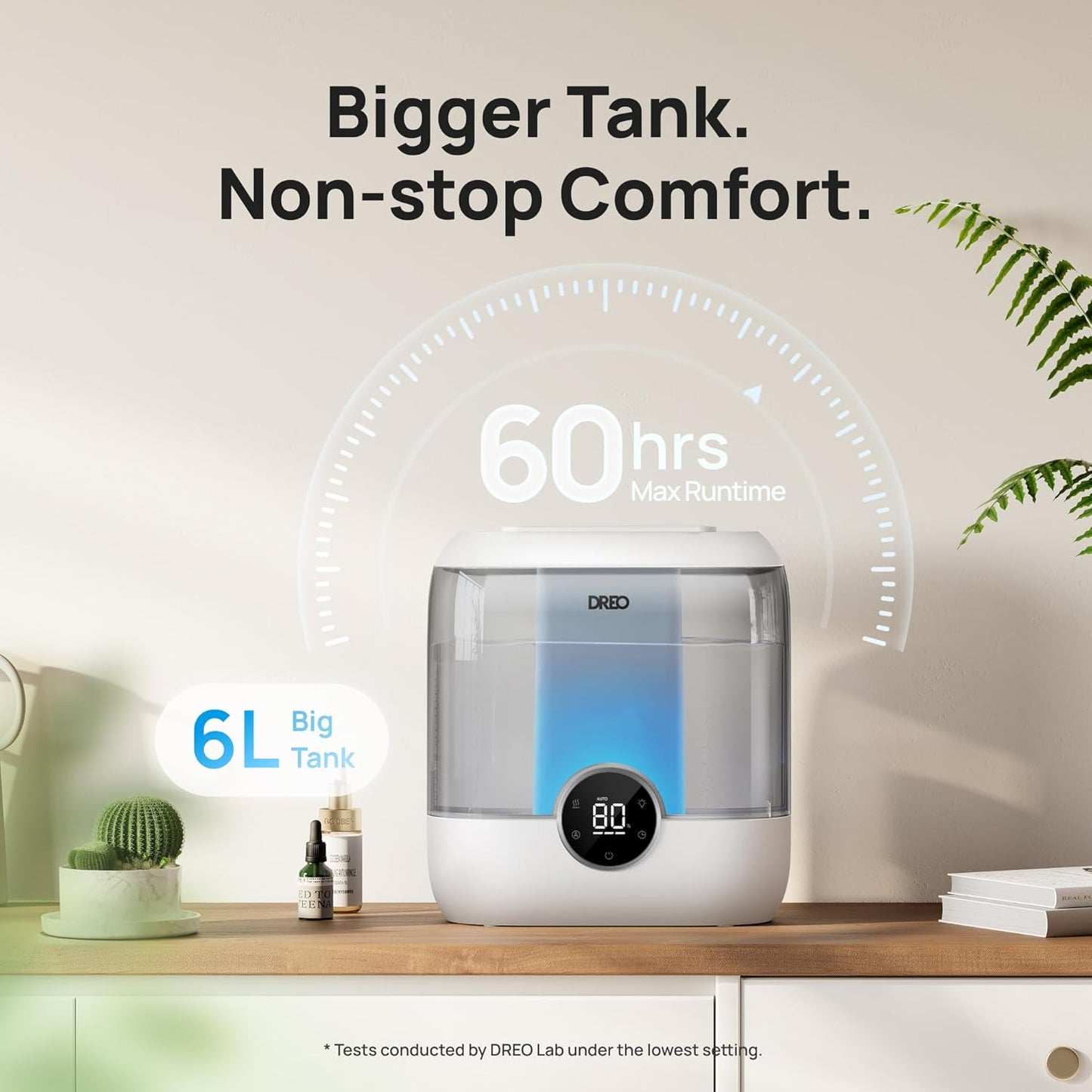 Dreo Smart Humidifiers for Bedroom, 6L Top Fill Supersized Cool Mist Humidifier for Large Room, 60 Hour Runtime, Quiet Ultrasonic Humidifiers for Plants, Baby, Nursery, Indoor, Home, Night Light, Gray