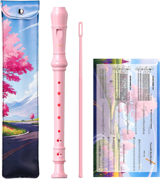 SDREAM Soprano Recorder Instrument for Kids and Adults - Beginner 8 Hole German Fingering Recorder Flute With Cleaning Rod, Packing Bag and Sheet Music (Pink)