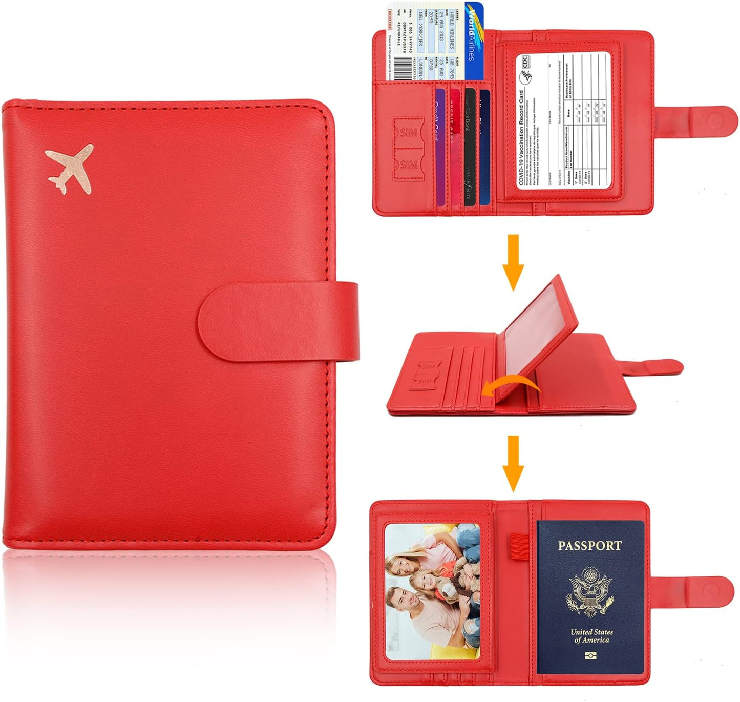 Melsbrinna Rfid Passport Holder for Travel women/Men, Cute Passport Wallet Rfid Blocking Card Slots, Rfid Passport Cover/CaseTravel Wallet, Passport Book Holder (1, Red2)