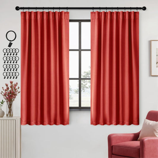 ANRODUO Back Tab Blackout Curtains for Bedroom Living Room, Rod Pocket Pinch Pleated Thermal Insulated Room Darkening Curtains 63 Inches Long 2 Panels, Burnt Orange, 42 x 63 Inch