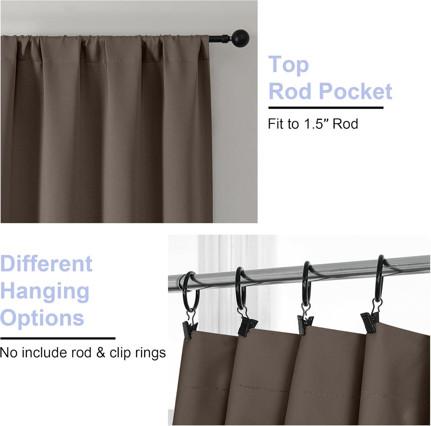 Simplebrand Ava Brown Blackout Curtains for Bedroom 84 Inch Length 2 Panels Set, Solid Thermal Insulated Privacy Living Room Window Treatment Curtains Blackout Drapes, W40 x L84 Inch, Brown