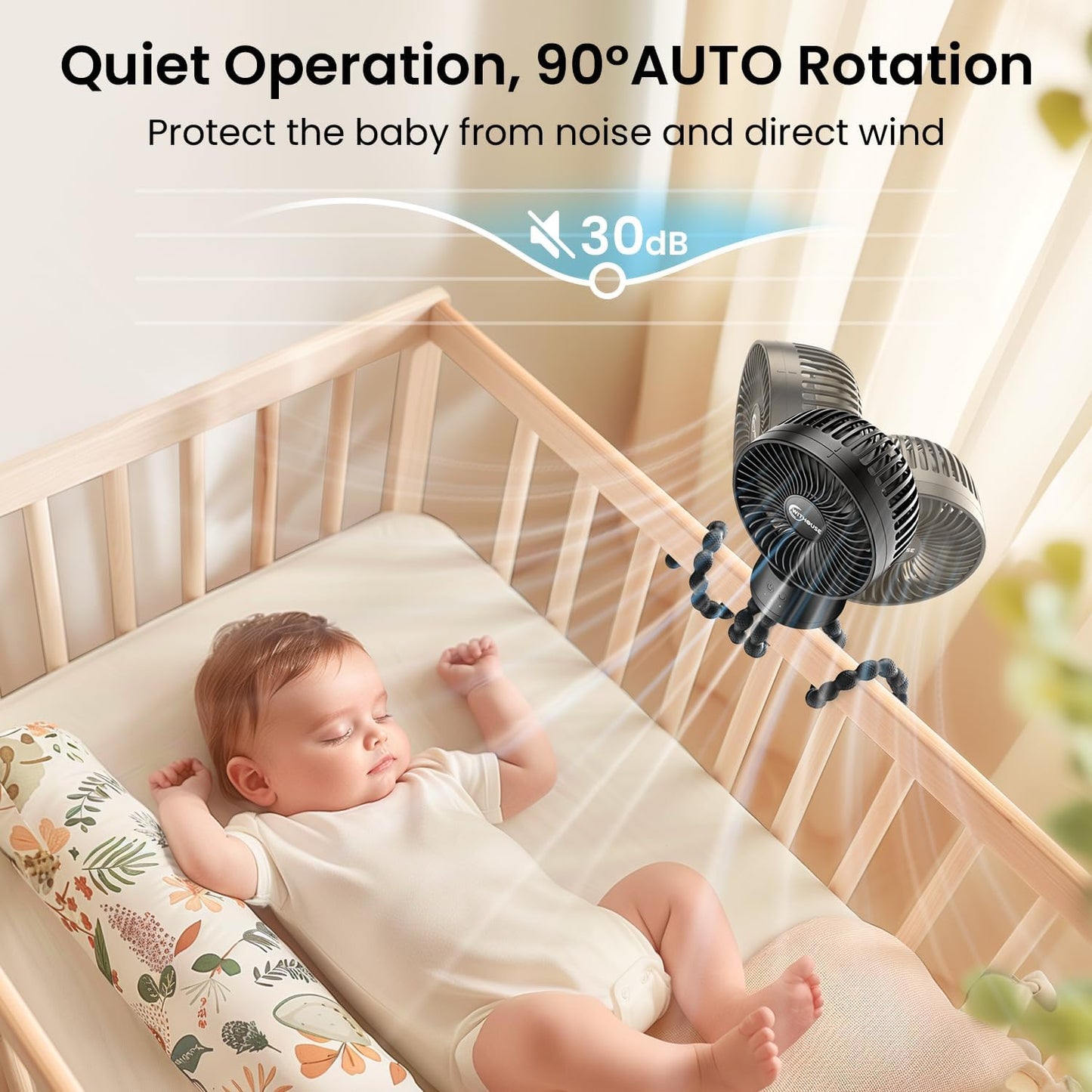 20000mAh Portable Stroller Fan with Auto Oscillating, Extended Anti-Slip Detachable Flexible Tripod, Power Bank & LED Light, 3-Speed Quiet Long Time Cooling Clip On Fans for Baby Crib Car Seat Travel