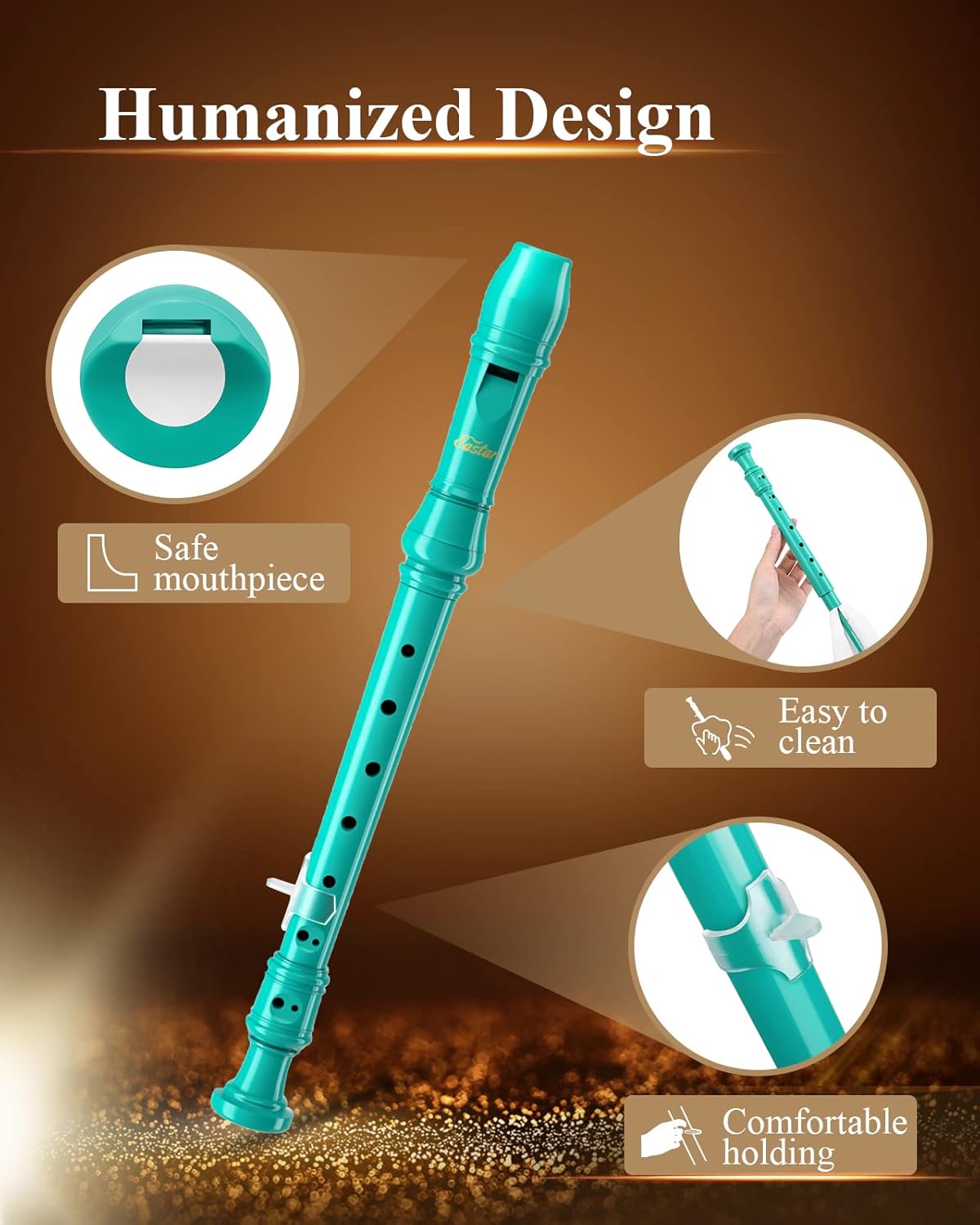 Eastar Soprano Recorder Instrument for Kids Beginner, German Fingering C Key 3 Piece with Cleaning Kit, Thumb Rest, Cotton Bag, Fingering Chart, ERS-21GSB, Sky Blue, School-Approved