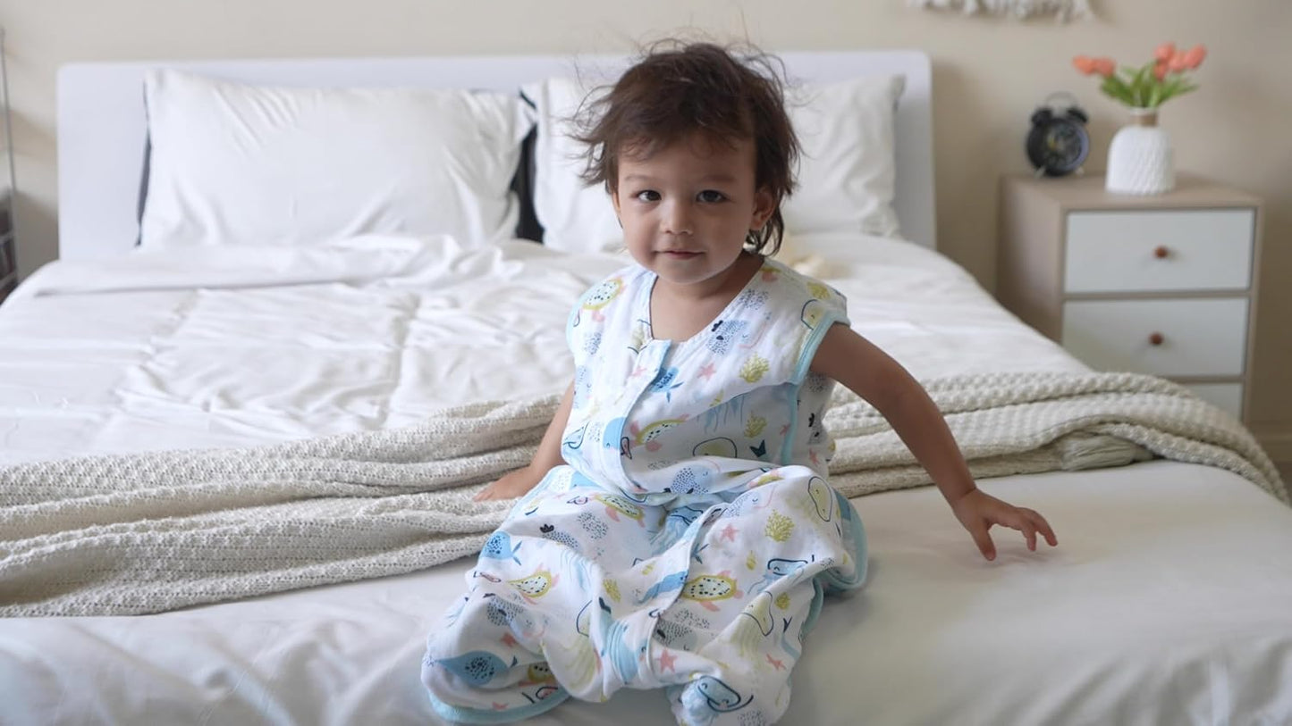 Baby Sleep Sack 1-2 T Baby Wearable Blanket 100% Organic Cotton 0.5 TOG Muslin Toddler Sleeping Sacks 2- Way Zipper Warm 12-24 Months