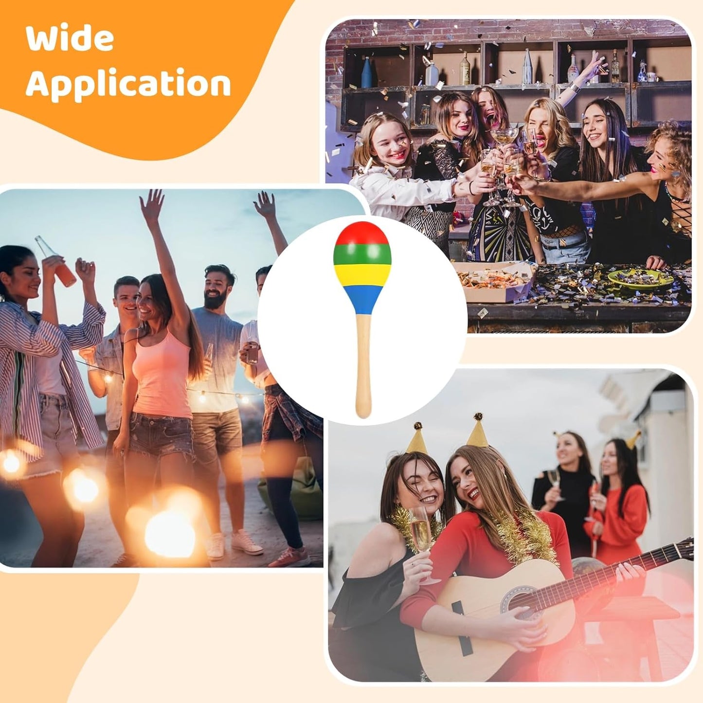 24 PCS Maracas for Adults - 7.9 Inches Multi-Colored Wooden Maracas, Lightweight Design Noisemaker Musical Fun Party Favor for Adult Mexican Party Props Birthday Carnival