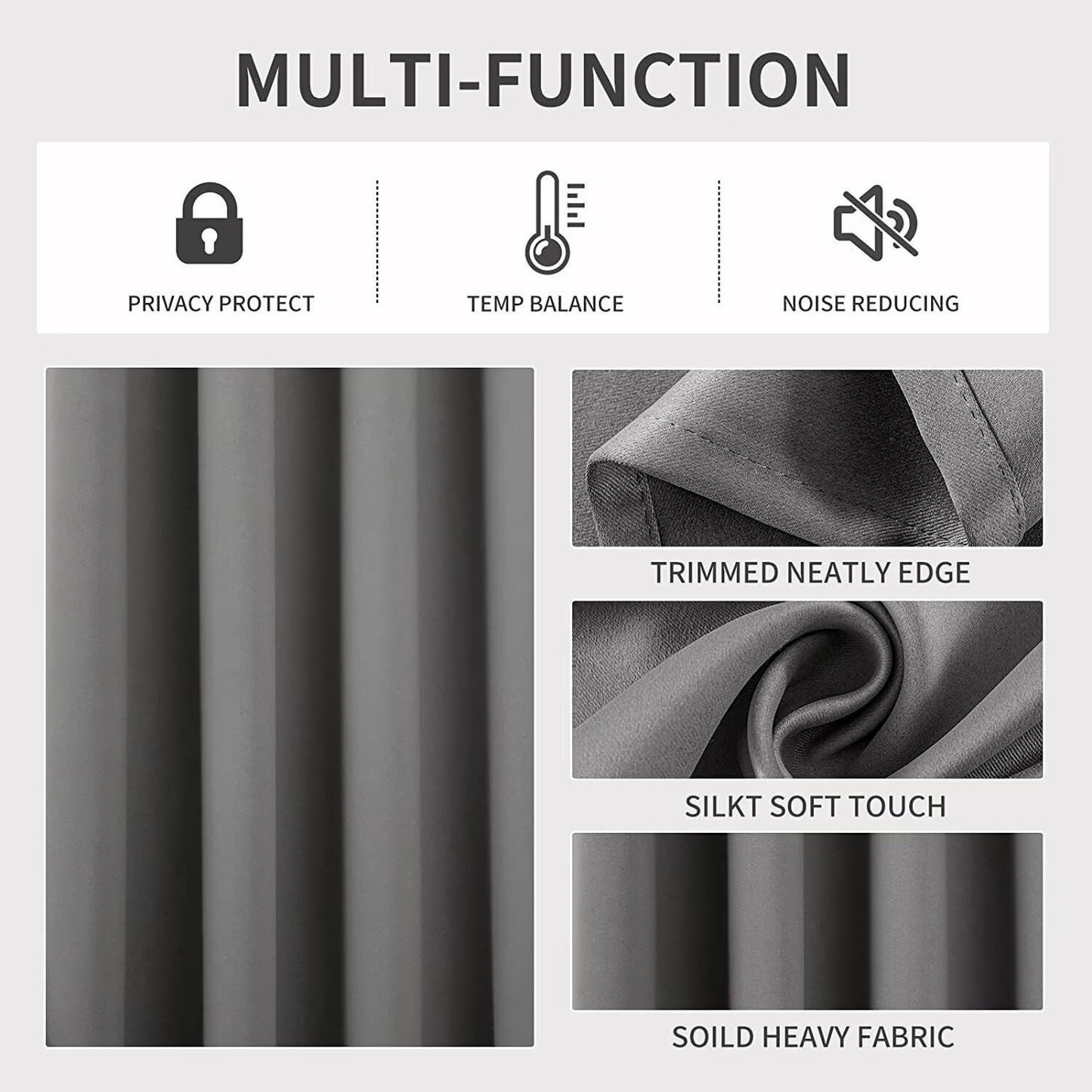 Joydeco Light Grey Custom Solid Single Blackout Curtain for Bedroom and Living Room, Grommet Thermal Insulated Room Darkening Curtain 1 Panel (Custom Size,Light Grey)