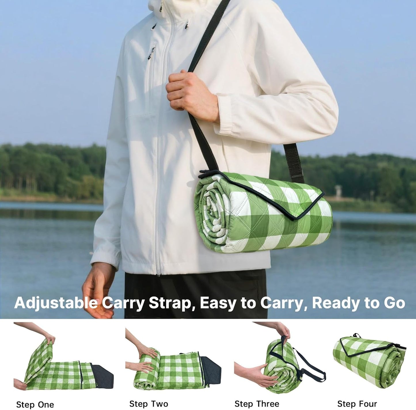 TigeJoy Extra Large Picnic Blanket Waterproof Foldable 80''x118'', Outdoor Picnic Mat Beach Blanket Sandproof for Park, Grass, Travel, Hiking, Camping Essentials, Gingham Picnic Blanket