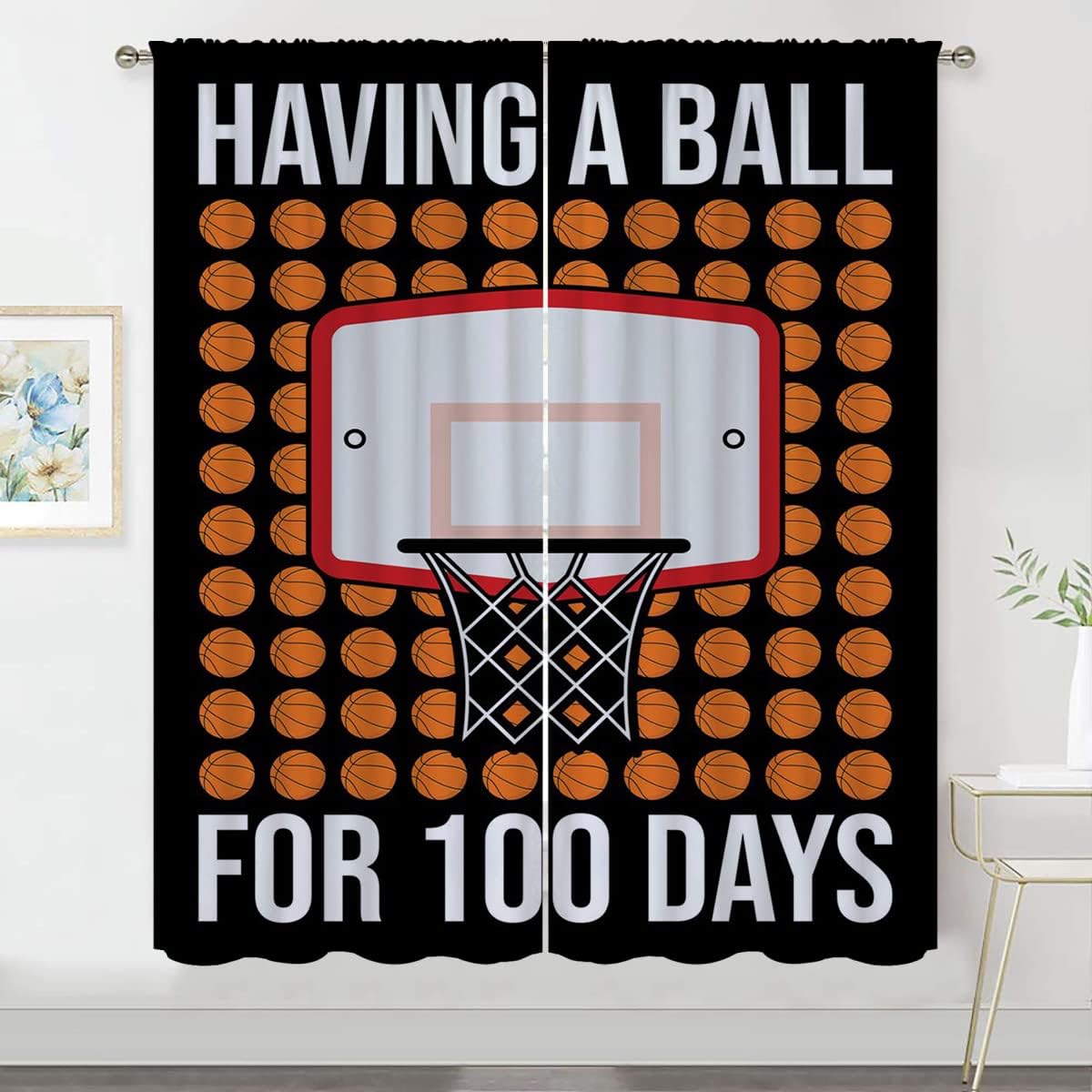 Basketball Blackout Curtains for Boy Girl Room Darkening Decor,Sports Themed Hoop and Many Basketballs Bedroom Living Room Home Rod Pocket Thermal Insulated Window Curtain/Drapes Panel,72x63 Inch…