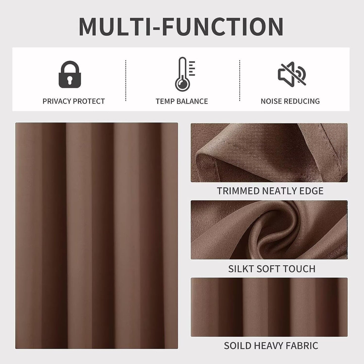 Joydeco Blackout Curtains 72 inches Long 2 Panels Set, Thermal Insulated Long Curtains & Drapes 2 Burg, Room Darkening Grommet Drapes for Bedroom Living Room Windows (W42 x L72 Inch, Brown)