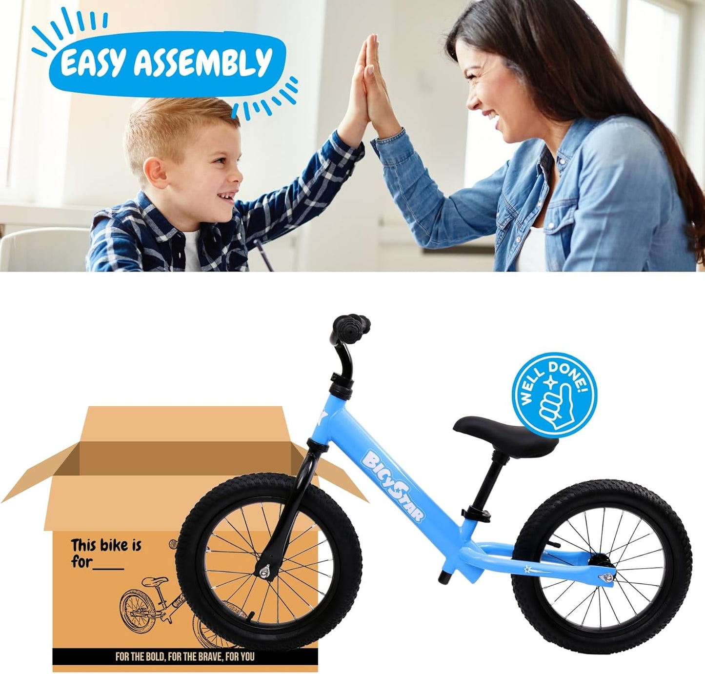14 Inch Balance Bike for Kids 3-7 Year Old, Kids Bike with No Pedals, Air Rubber Tires, Adjustable Height, Pedalless Kids Bicycle for Boys, Girls
