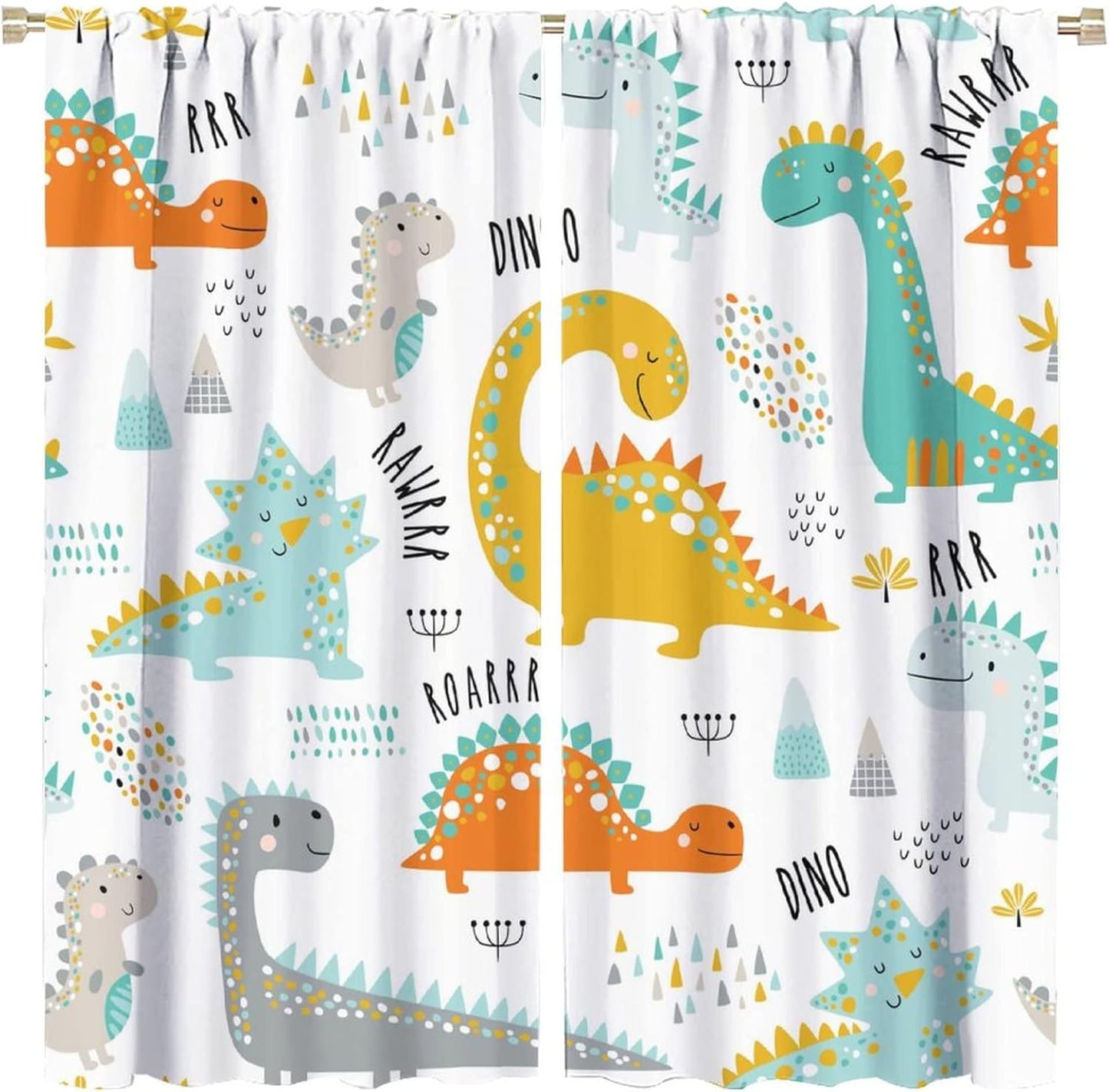 Dinosaur Curtains for Kids Boys Girls Home Decor Childish Cute Dino Animals Print Pattern Rod Pocket Blackout Window Drapes for Nursery Baby Bedroom Playroom W21xL54in 2 Panels