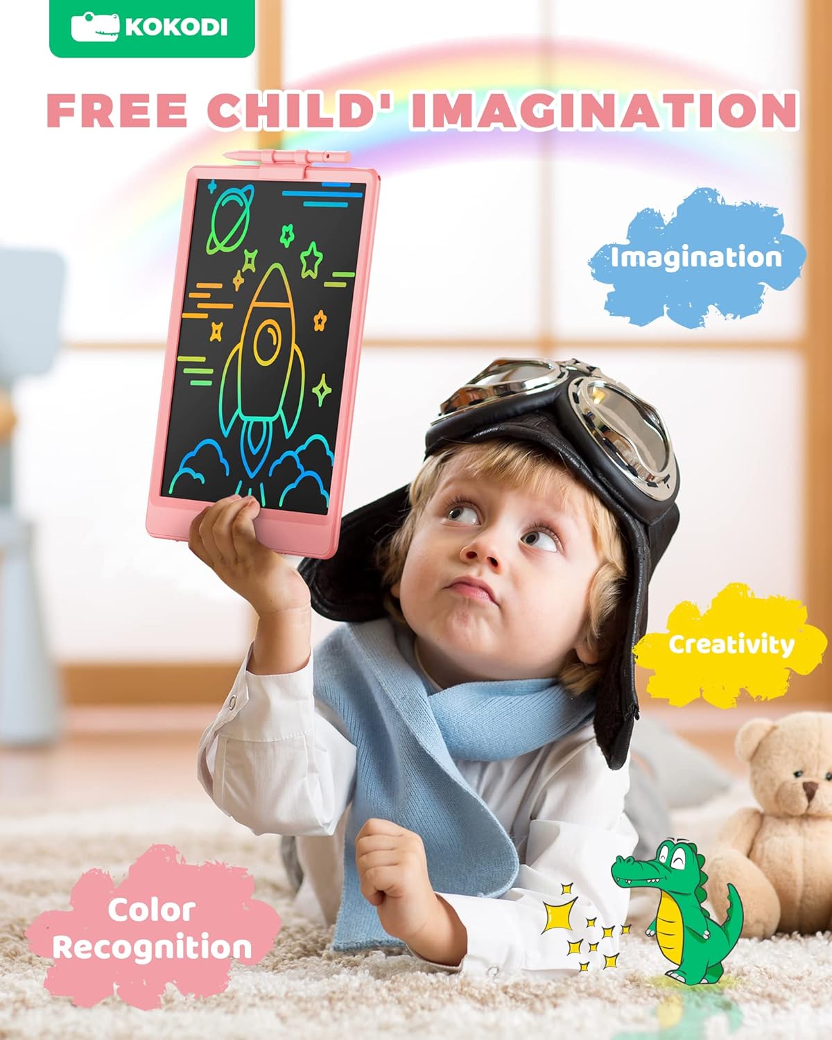 KOKODI LCD Writing Tablet, Valentines Day Gifts for Kids,10 Inch Colorful Toddler Doodle Board Drawing Tablet, Erasable Reusable Electronic Drawing Pads, Educational and Learning Toy for Kids