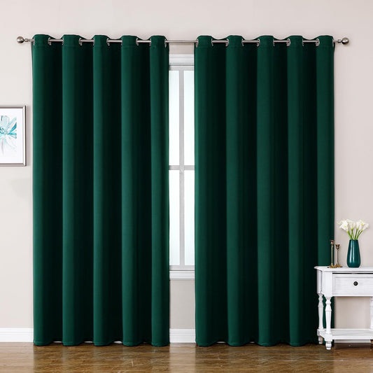 ChrisDowa Blackout Curtains 70 inches Wide for Bedroom - 2 Panels Set Extra Wide Grommet Thermal Insulated Room Darkening Curtains for Living Room (Forest Green, 70 x 84 Inch)