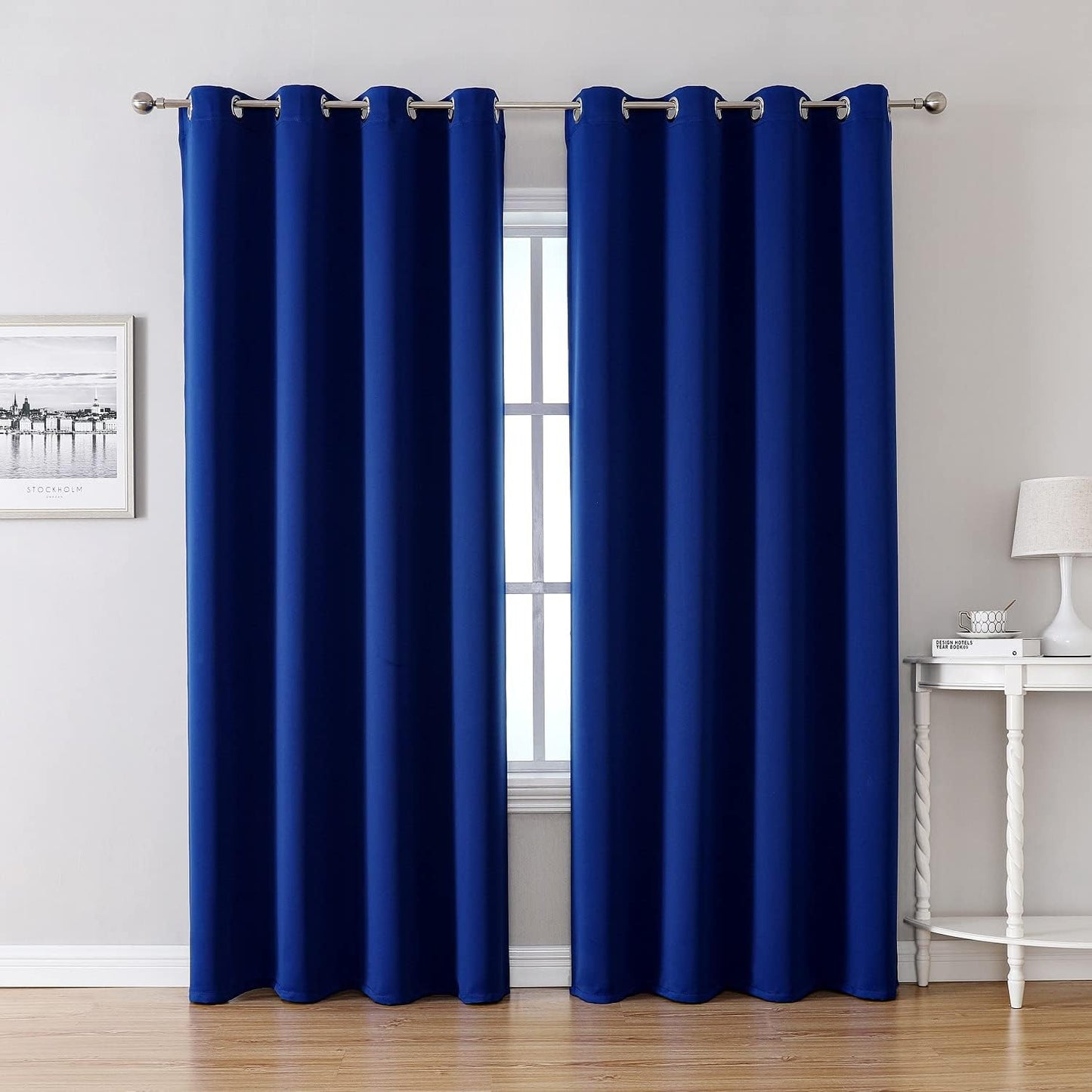 ChrisDowa Blackout Curtains 90 Inches Long 2 Panels Set for Living Room, Grommet Thermal Insulated Room Darkening Curtains for Bedroom (Royal Blue, 52 x 90 Inch)