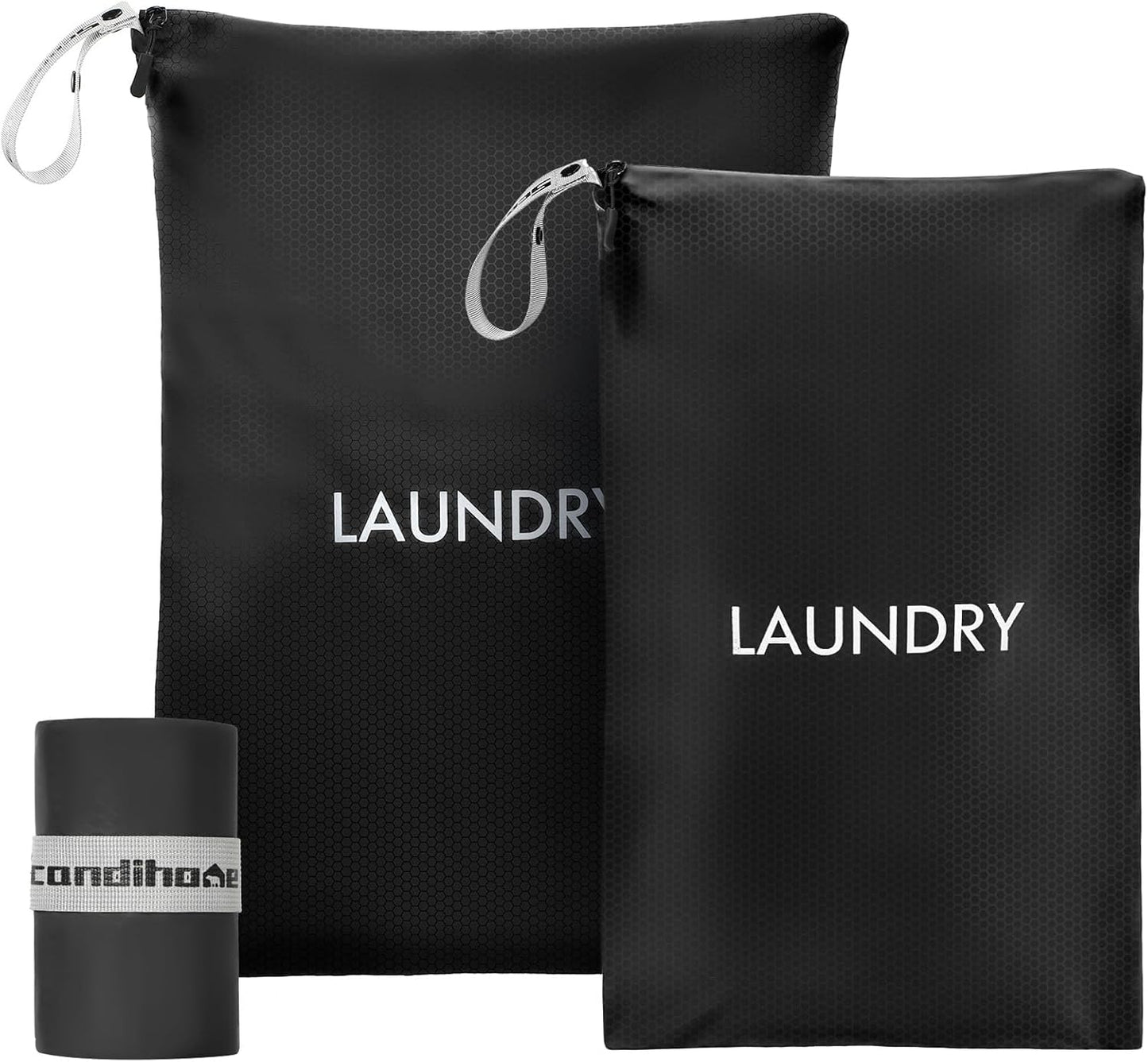 Travel Laundry Bag (2 Pcs - Large + Small) - Foldable Waterproof Washable Wet Dry Bag for Gym, Swimming, Yoga, and Workout Perfect for Dirty Clothes, Bathing Suits, Travel Accessories Black