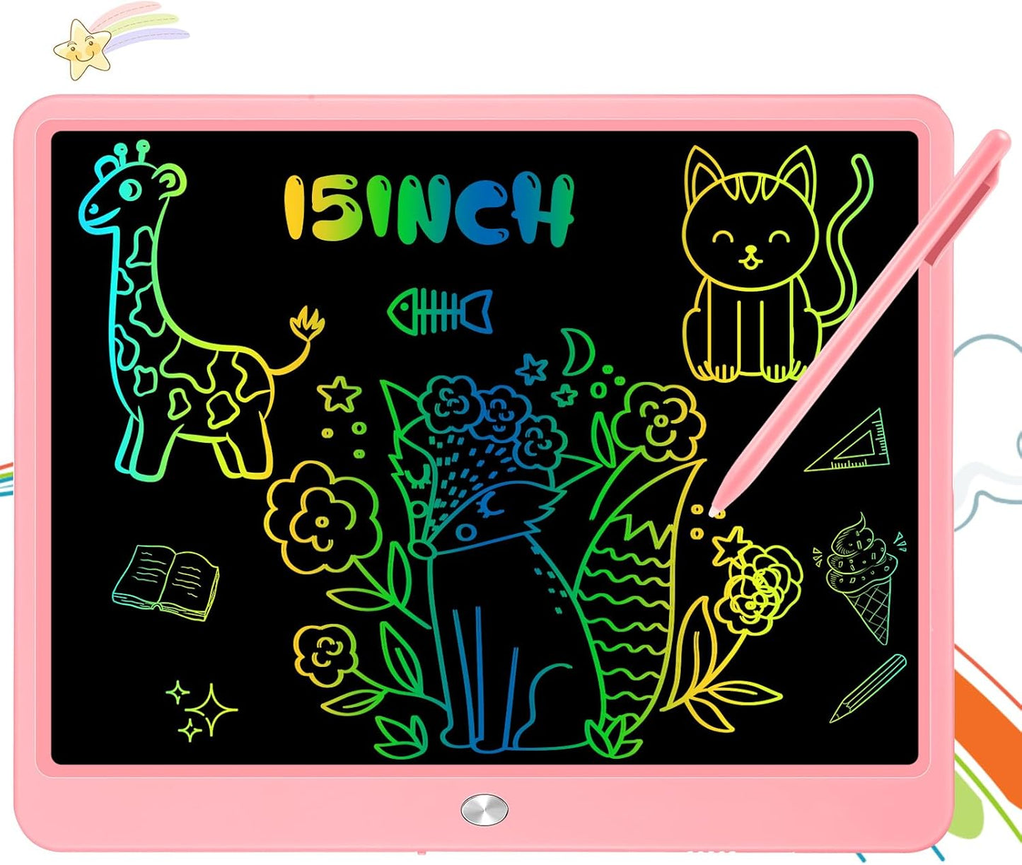 Decute Kids Toys LCD Writing Tablet with Stylus, 15 Inch Erasable Toddlers Doodle Board, Reusable Drawing Pad for Kids, Educational Christmas Birthday Gift for 3 4 5 6 7 8 Girls Boys Toddler Pink