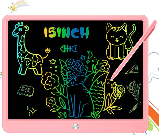 Decute Kids Toys LCD Writing Tablet with Stylus, 15 Inch Erasable Toddlers Doodle Board, Reusable Drawing Pad for Kids, Educational Christmas Birthday Gift for 3 4 5 6 7 8 Girls Boys Toddler Pink